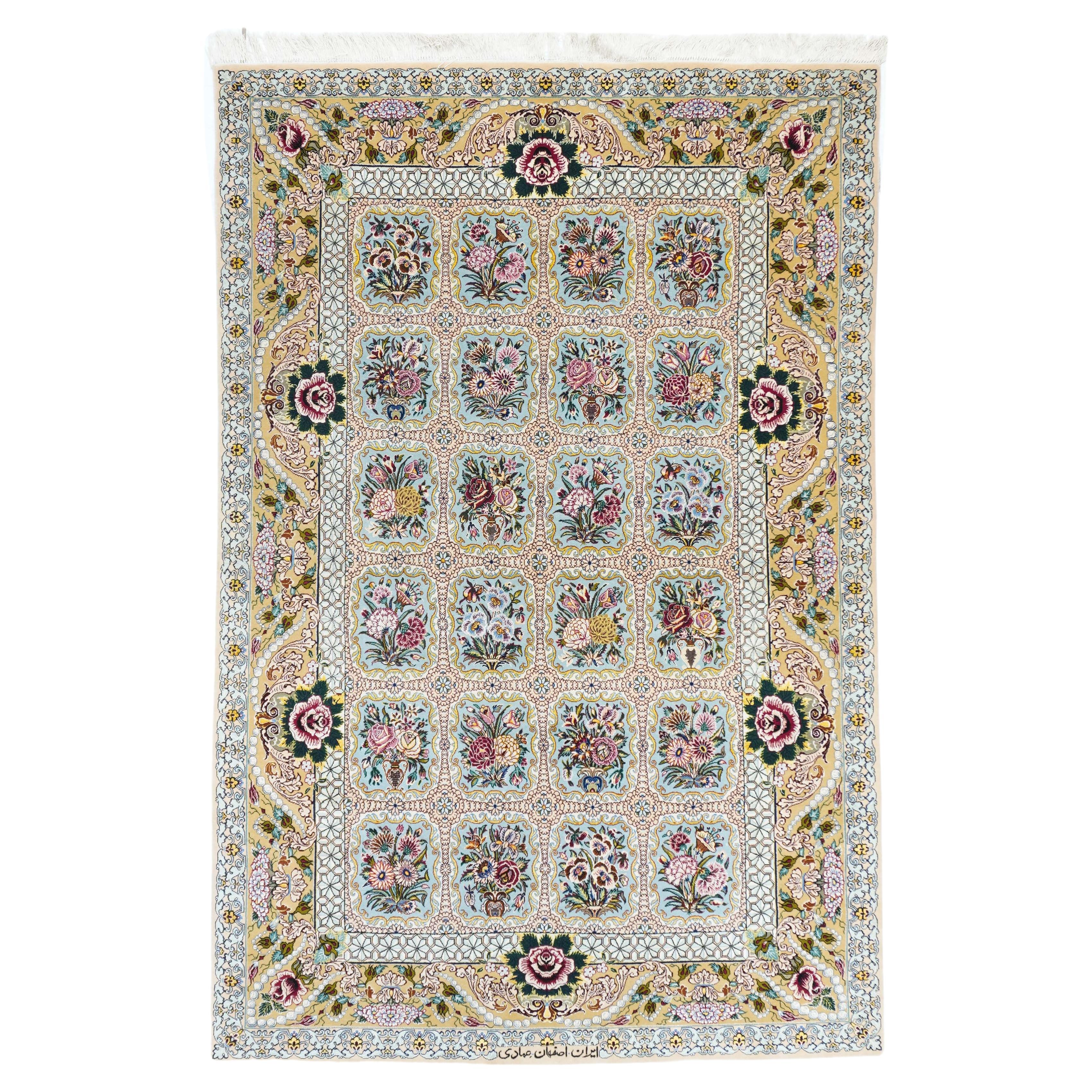 Äußerst feiner persischer Isfahan-Teppich aus Wolle und Seide 4'1'' x 6'4''