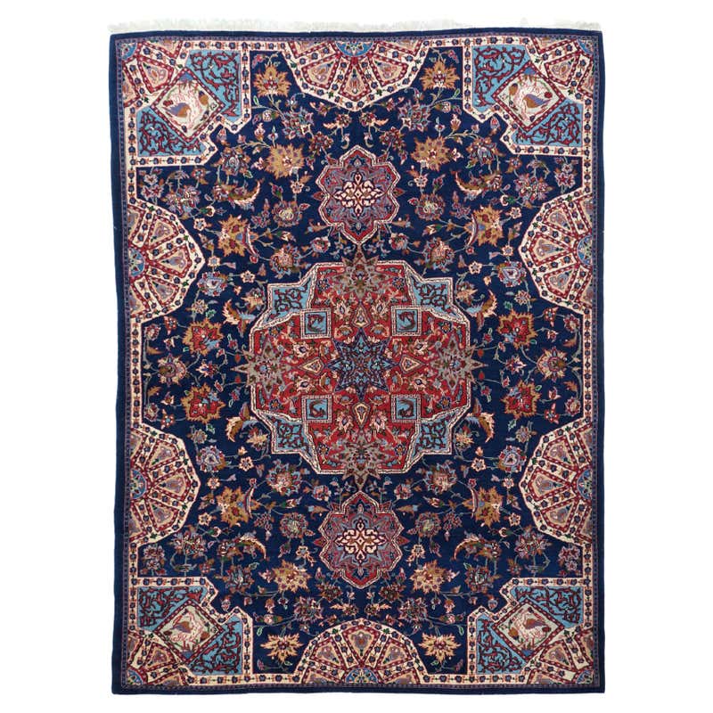 Cherry Iranian Isfahan with Midnight Blue Accents For Sale at 1stDibs