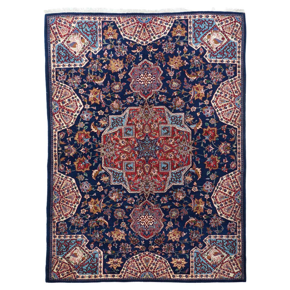 Cherry Iranian Isfahan with Midnight Blue Accents For Sale at 1stDibs