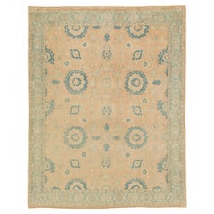 Isfahan Rug, Hand Knotted, 8.2 × 6.5 ft – Peach, Light Blue and Ivory