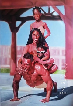 Fardeaux de l'amour Peinture réaliste contemporaine de famille par Ishola Art figuratif