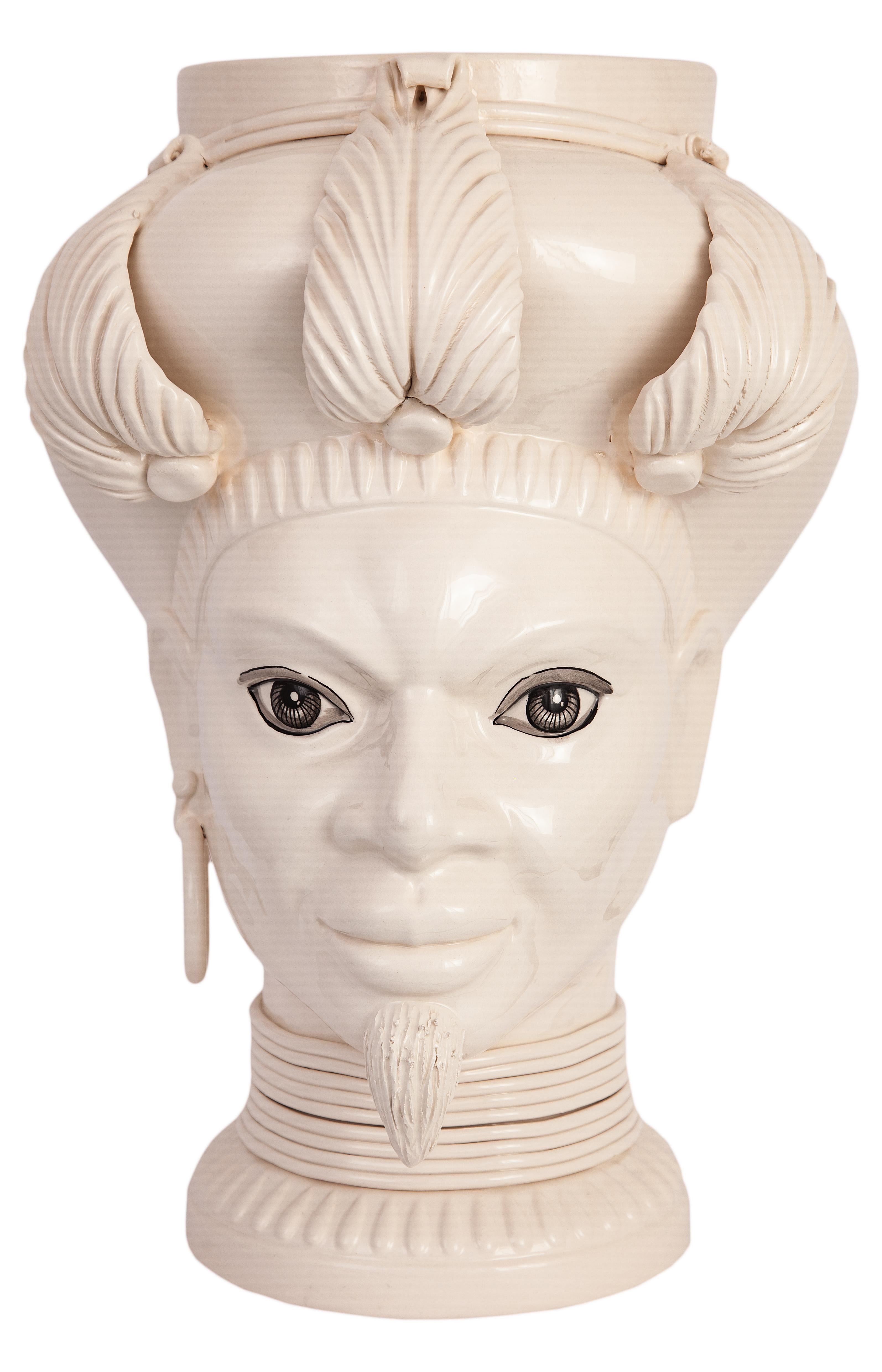 ISIDE I11, Moorish Head, Handmade in Sicily, 2021, Centerpiece, Size L. Vase. For Sale 4