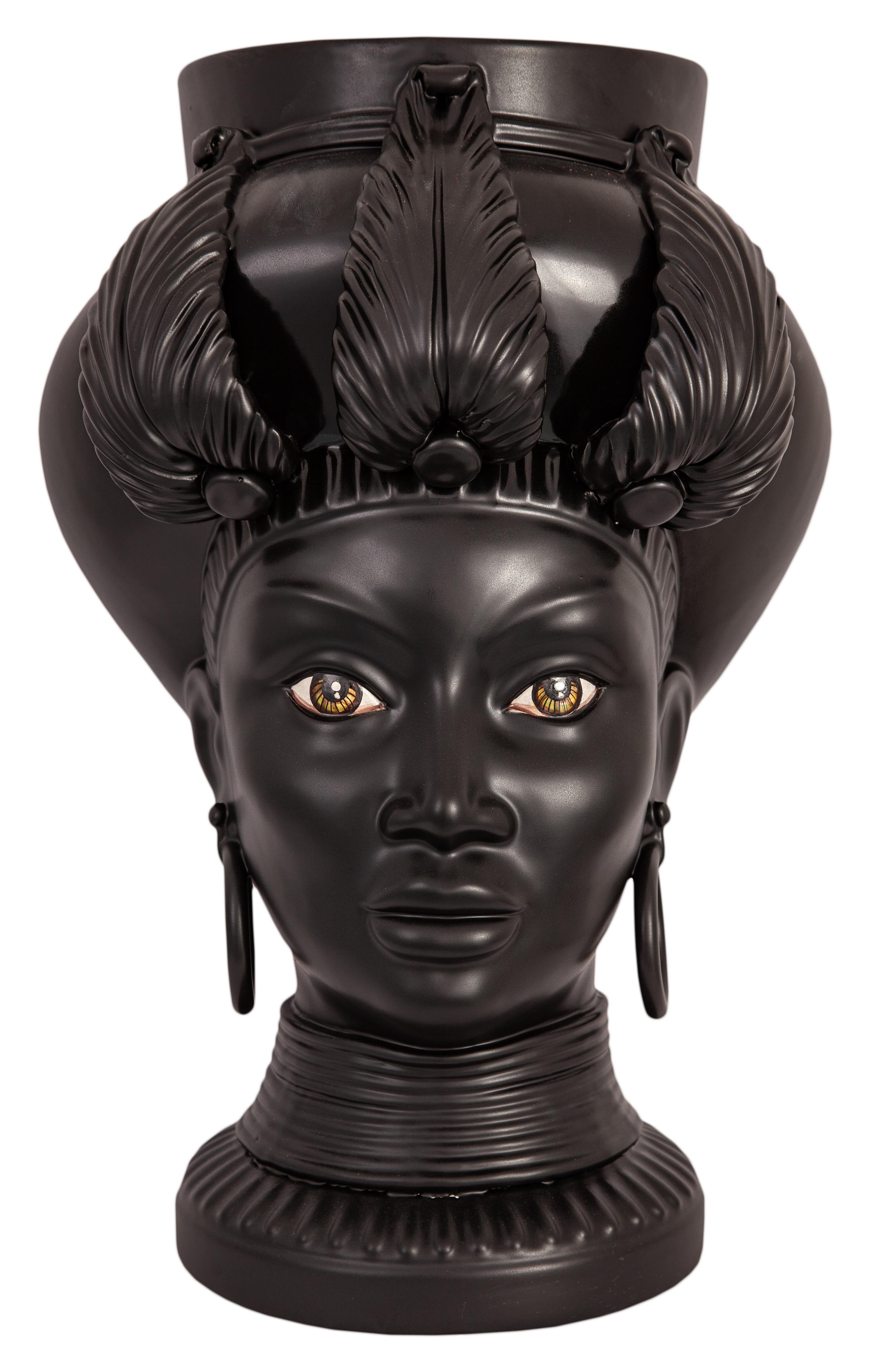 ISIDE I11, Moorish Head, Handmade in Sicily, 2021, Centerpiece, Size L. Vase. For Sale 5