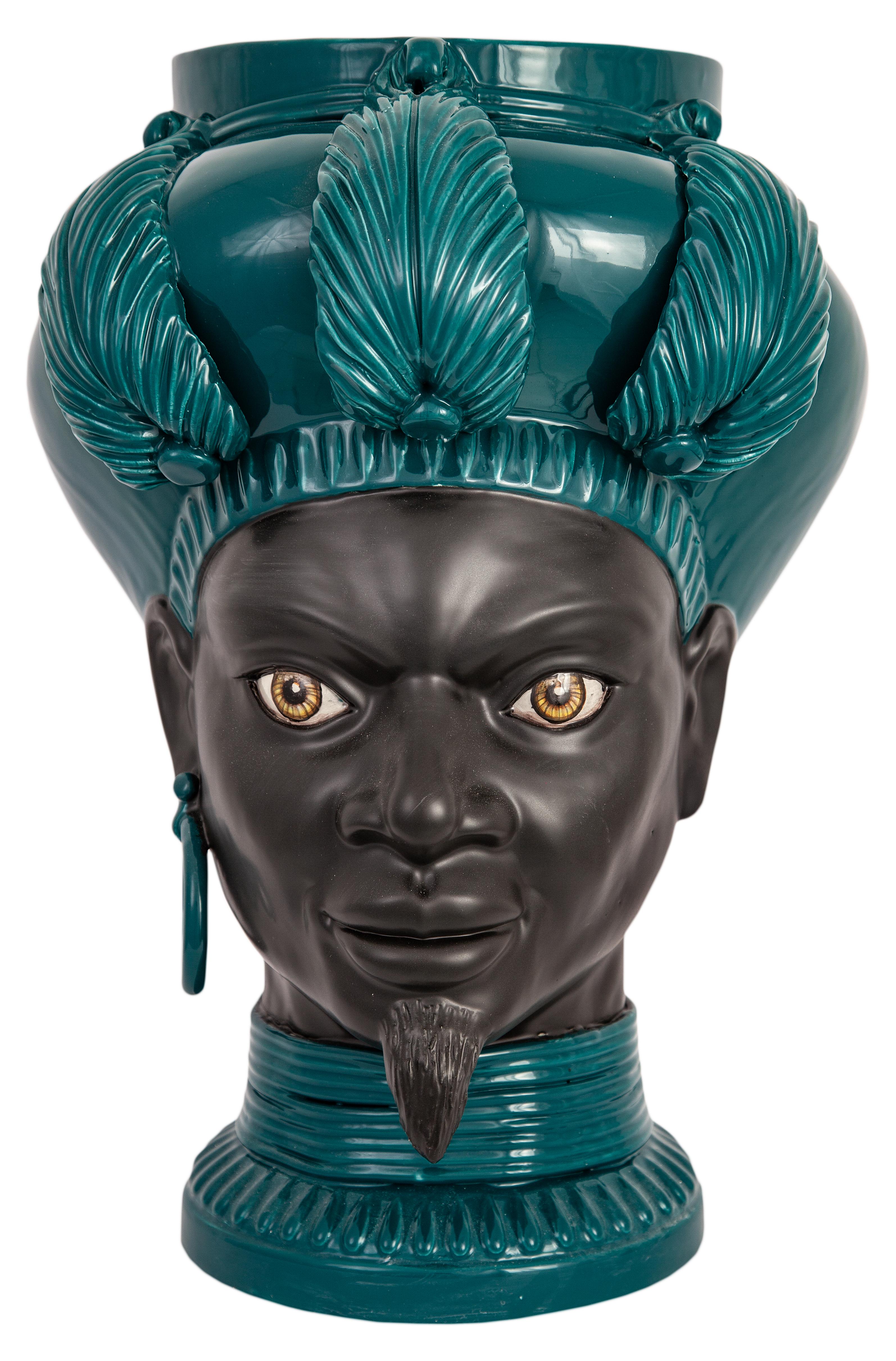 ISIDE I12, maurischer Kopf eines Mannes, handgefertigt in Sizilien, 2021 Tafelaufsatz Größe M Vase im Angebot 8