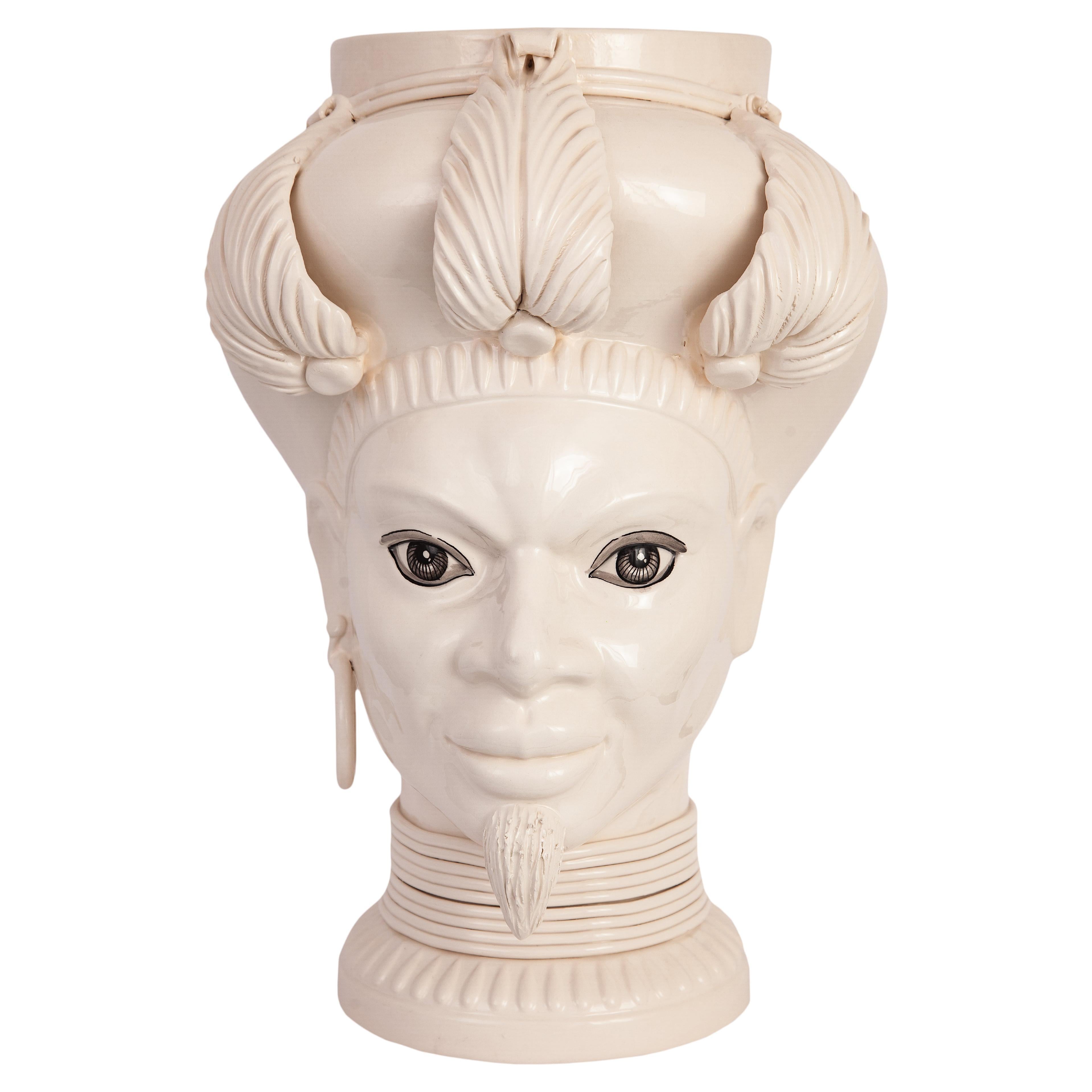 ISIDE I12, Man's Moorish Head, Handmade in Sicily, 2021 Centerpiece Size M Vase For Sale