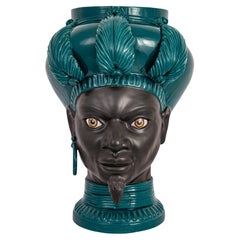 ISIDE I17, maurischer Kopf eines Mannes, handgefertigt in Sizilien, 2021, farbenfrohe Vase Größe M