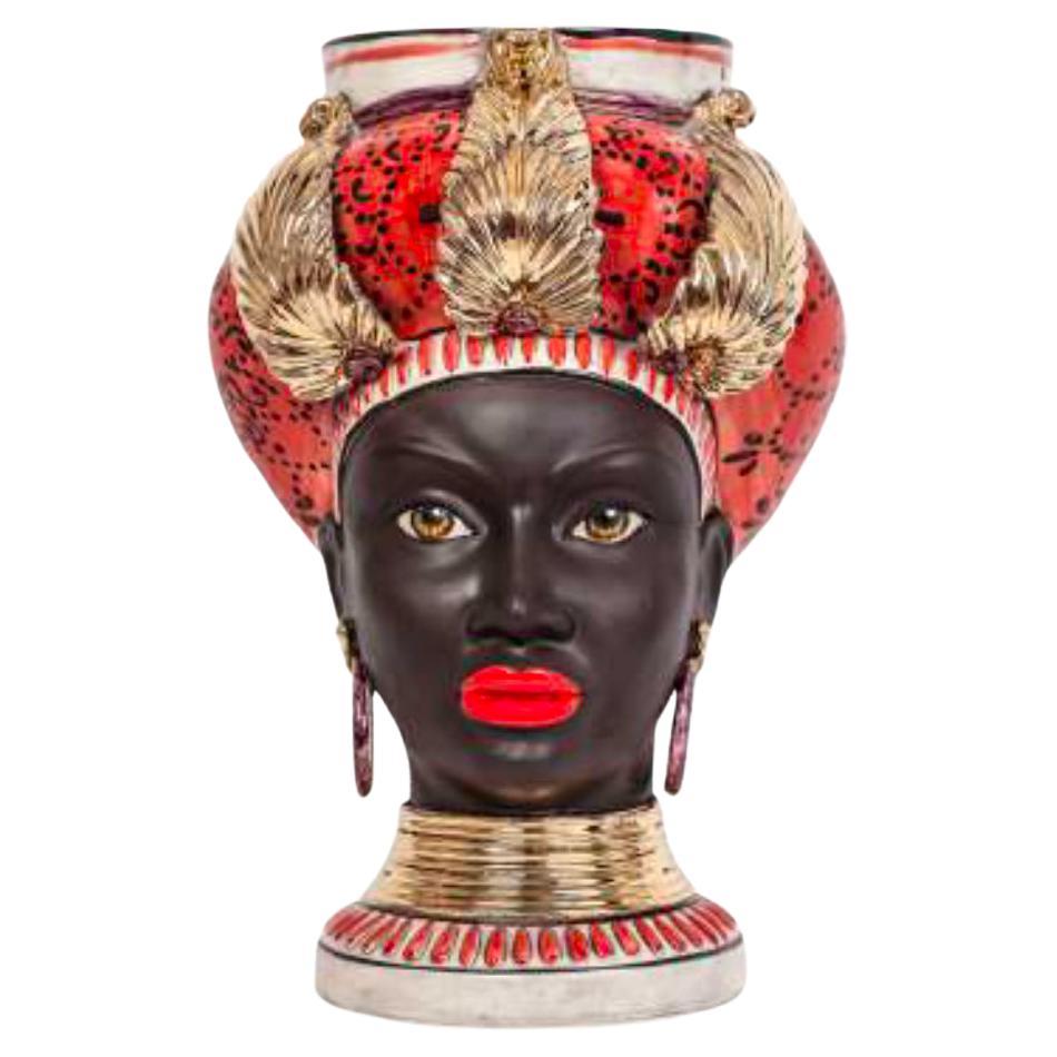 Iside I19, Woman's Moorish Head, Handmade in Sicily, 2021, Golden, Size S For Sale