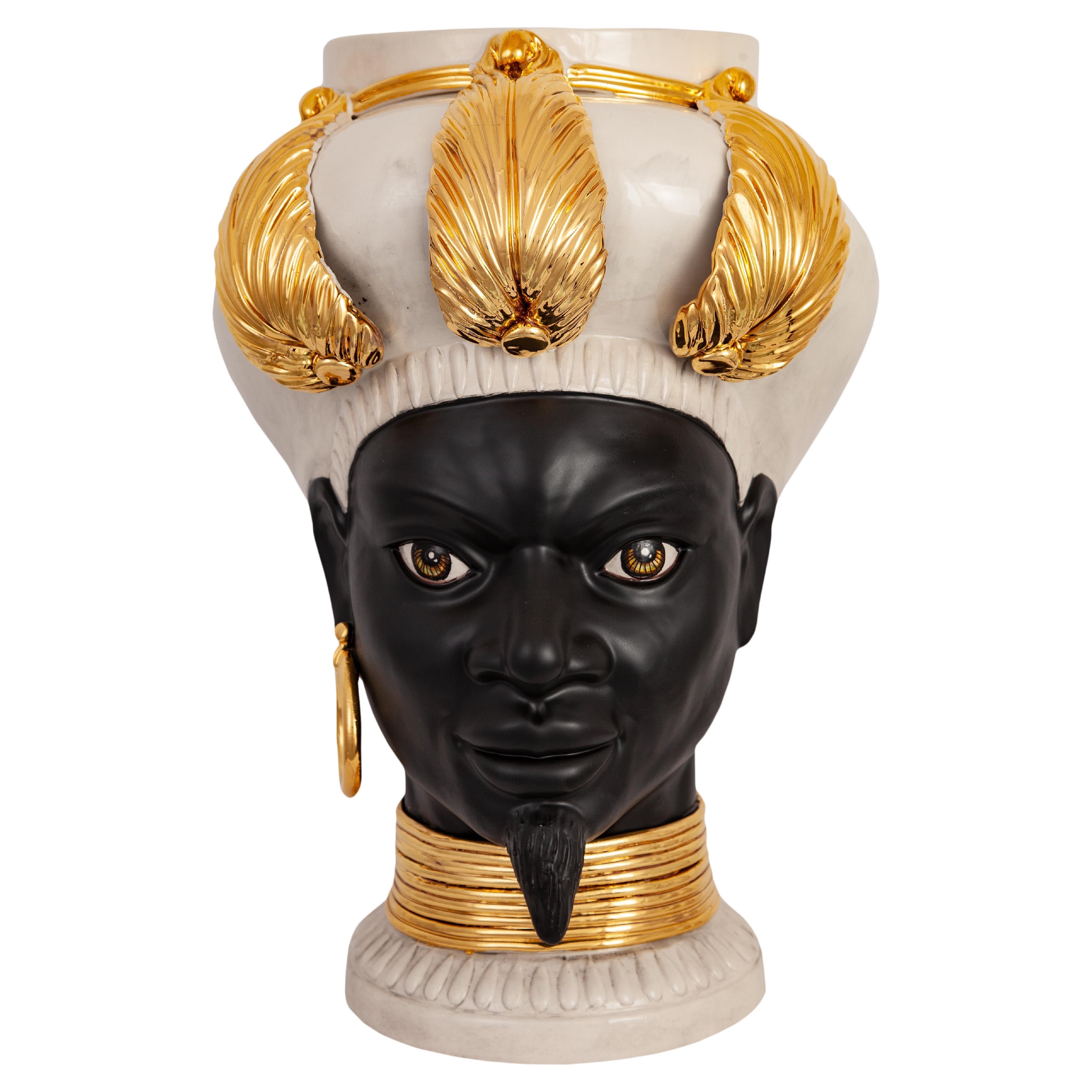 ISIDE I21, Man's Moorish Head, Handmade in Sicily, 2021, Golden, Size L For Sale