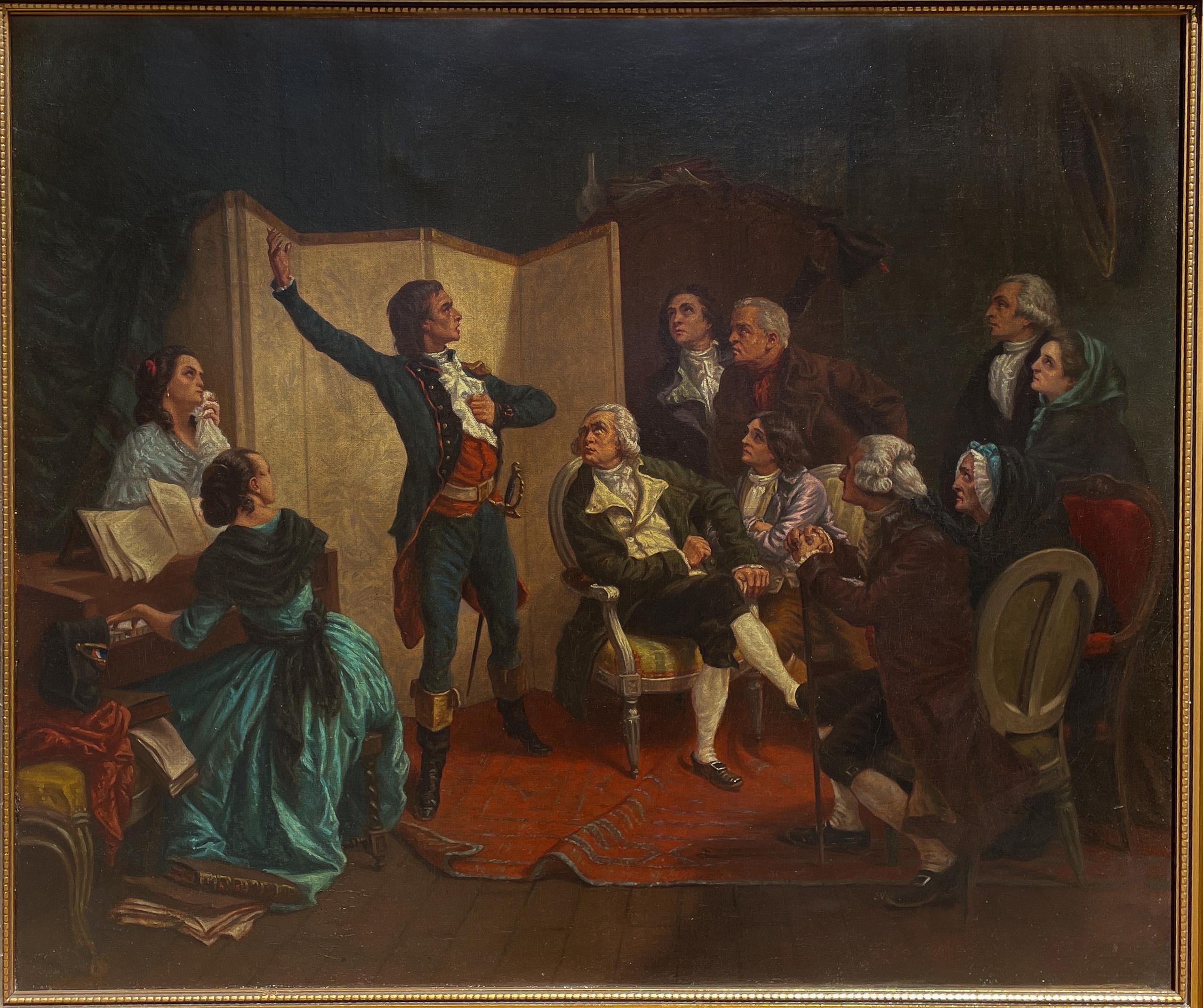 Antique French Óleo Claude Rouget de LiIsle Cantando 