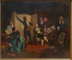 Antique French Oil Painting Claude Rouget de LiIsle Singing "La Marseillaise"