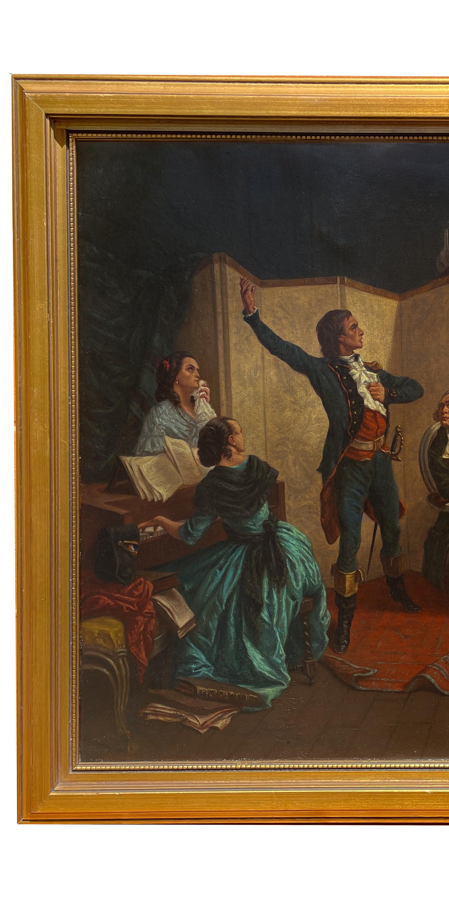 Antique French Óleo Claude Rouget de LiIsle Cantando 