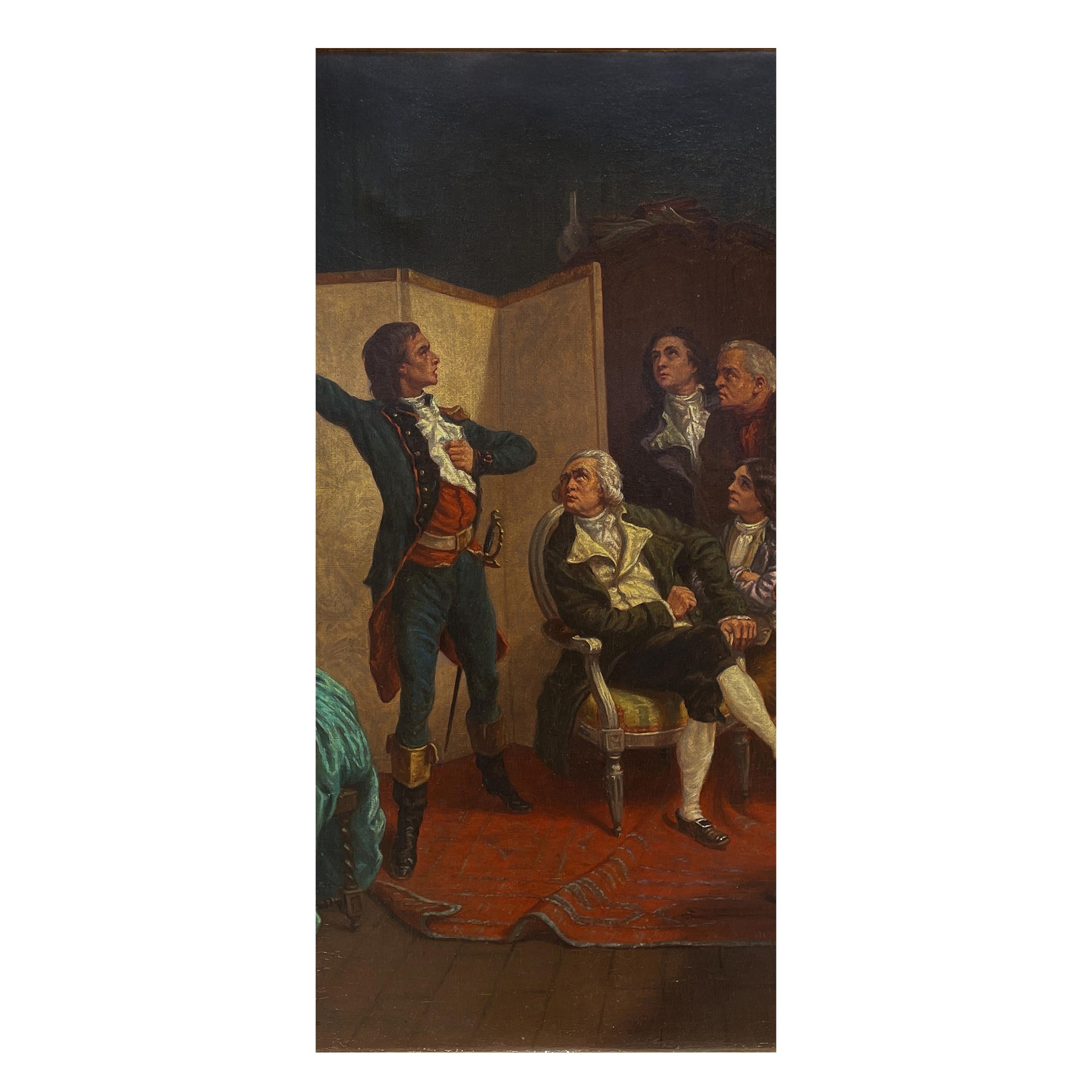 Antique French Óleo Claude Rouget de LiIsle Cantando 