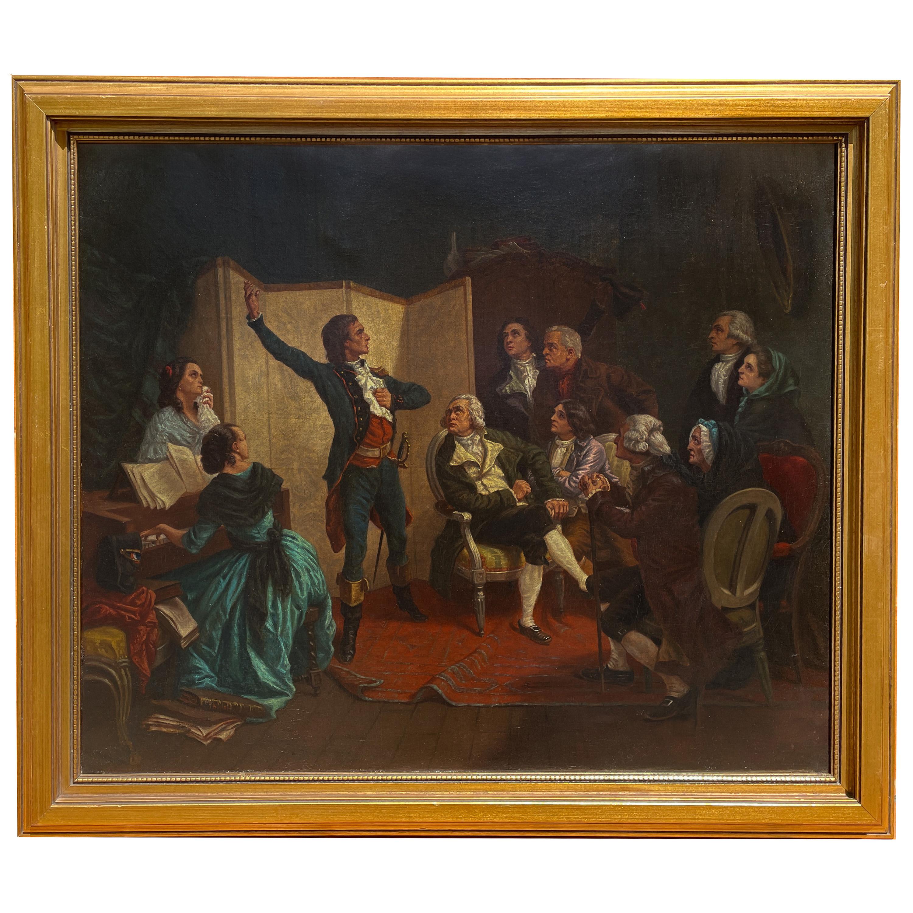 Antique French Oil Painting Claude Rouget de LiIsle che canta la Marsigliese