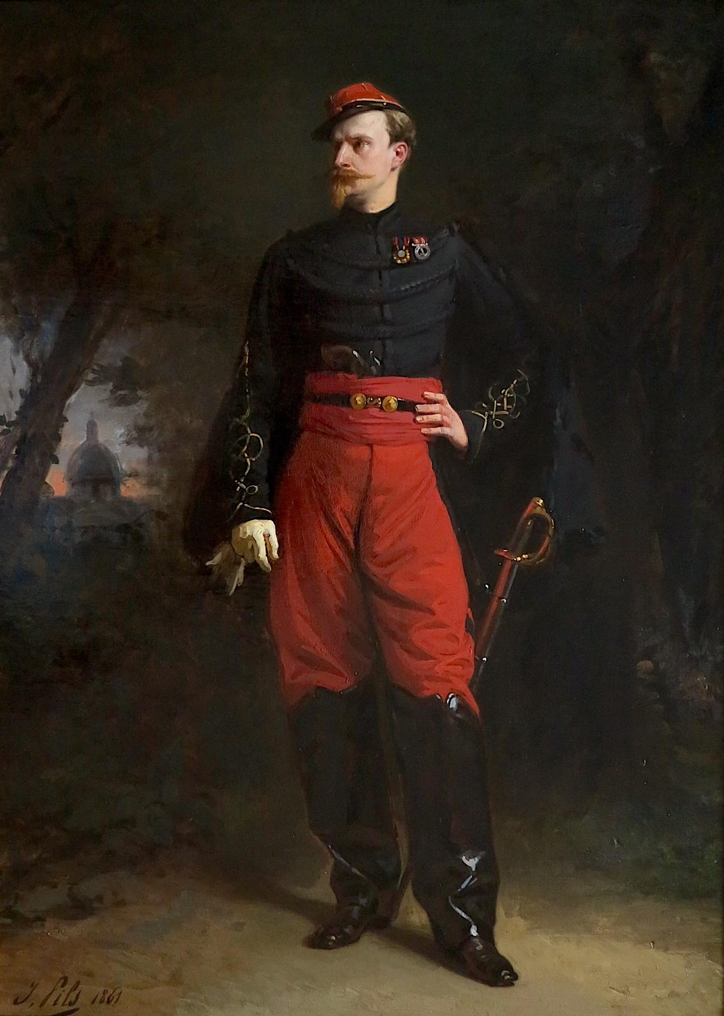 Portrait of Joseph de Rainneville in papal zouave uniform - Painting by Isidore Alexandre Augustin Pils