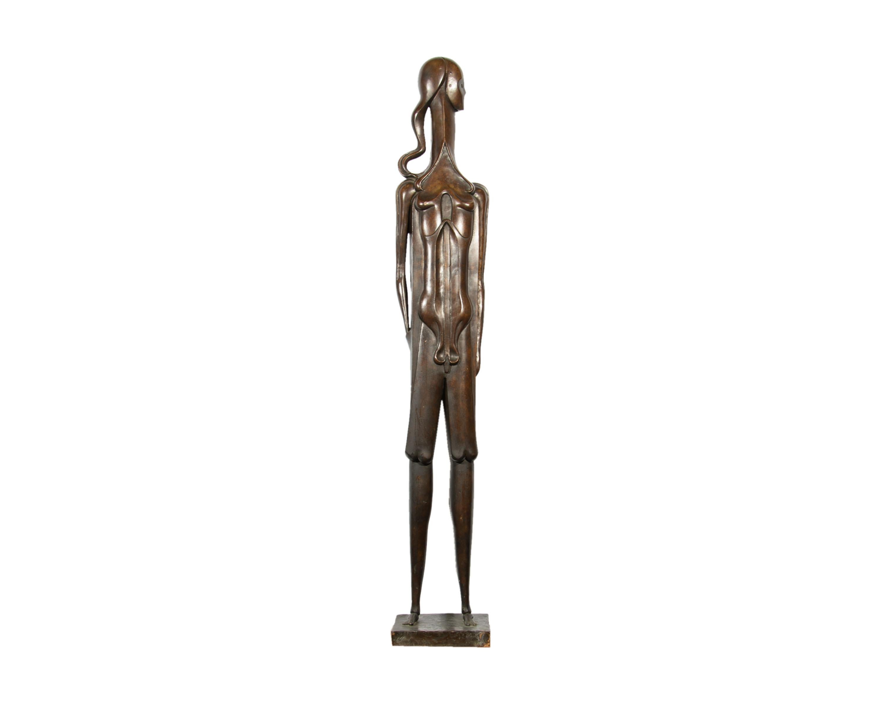 Modern Isidore Grossman Signed 1955 “Fegele” Bronze Sculpture of a Figure For Sale