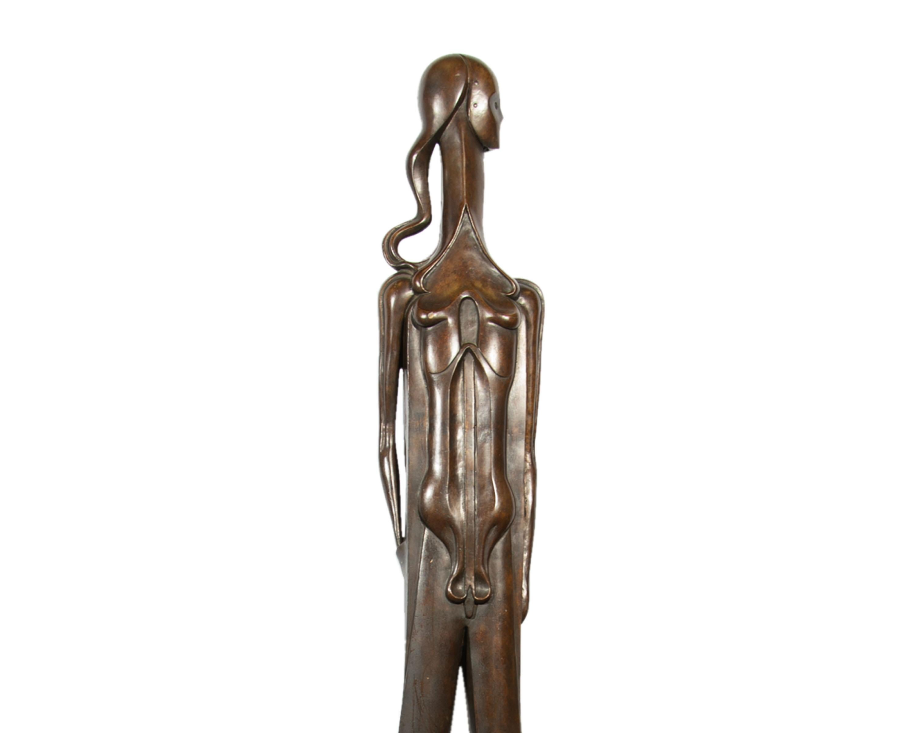 American Isidore Grossman Signed 1955 “Fegele” Bronze Sculpture of a Figure For Sale