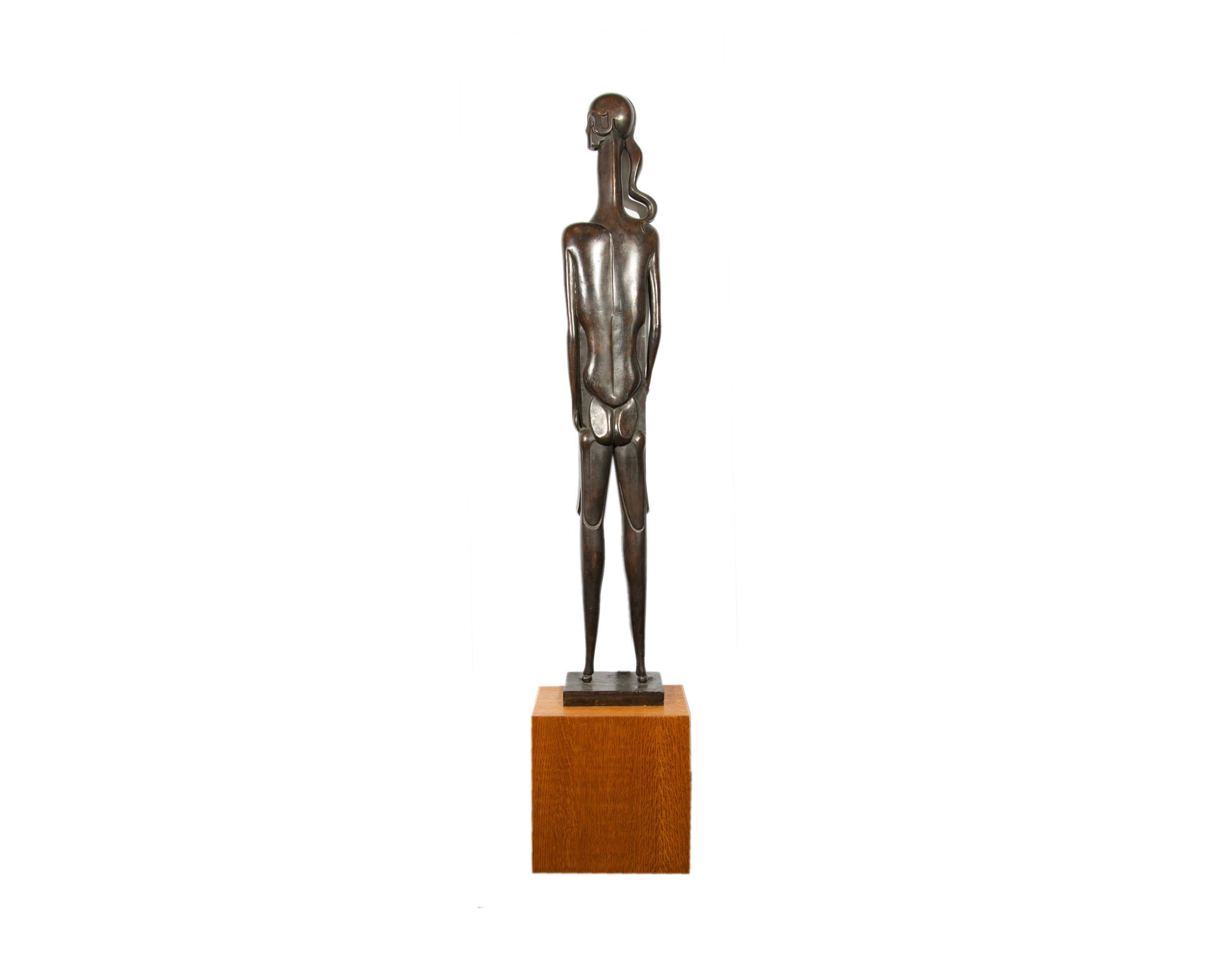 Mid-20th Century Isidore Grossman Signed 1955 “Fegele” Bronze Sculpture of a Figure For Sale