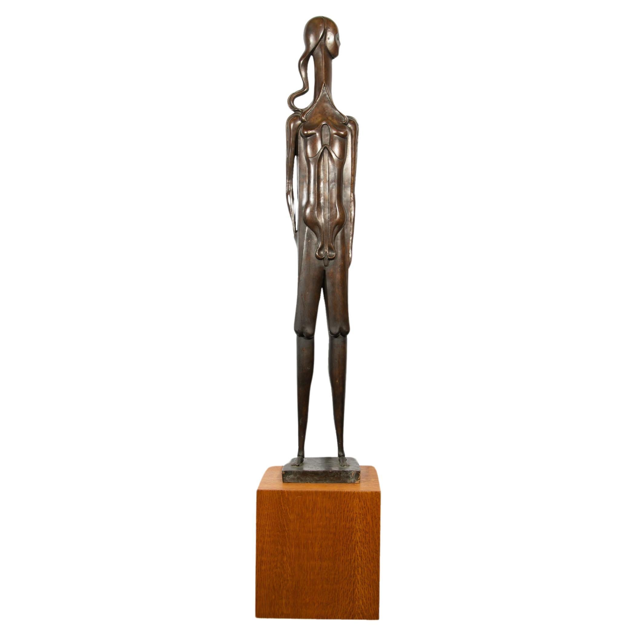 Isidore Grossman Signed 1955 “Fegele” Bronze Sculpture of a Figure For Sale