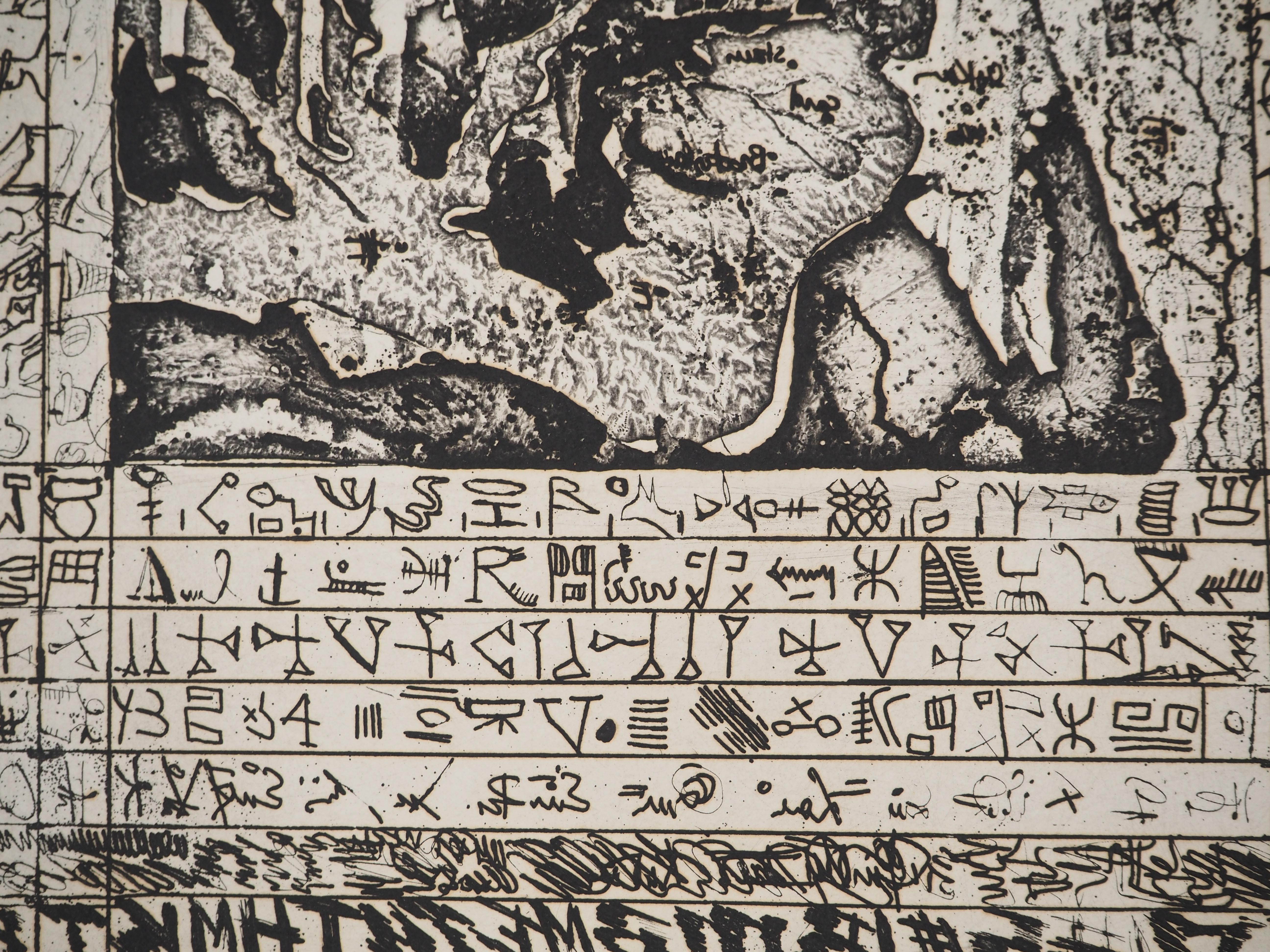 Lettrismo: Codice dell'ignoto - Acquaforte originale, firmata e numerata /20 - Print Astratto di Isidore ISOU 