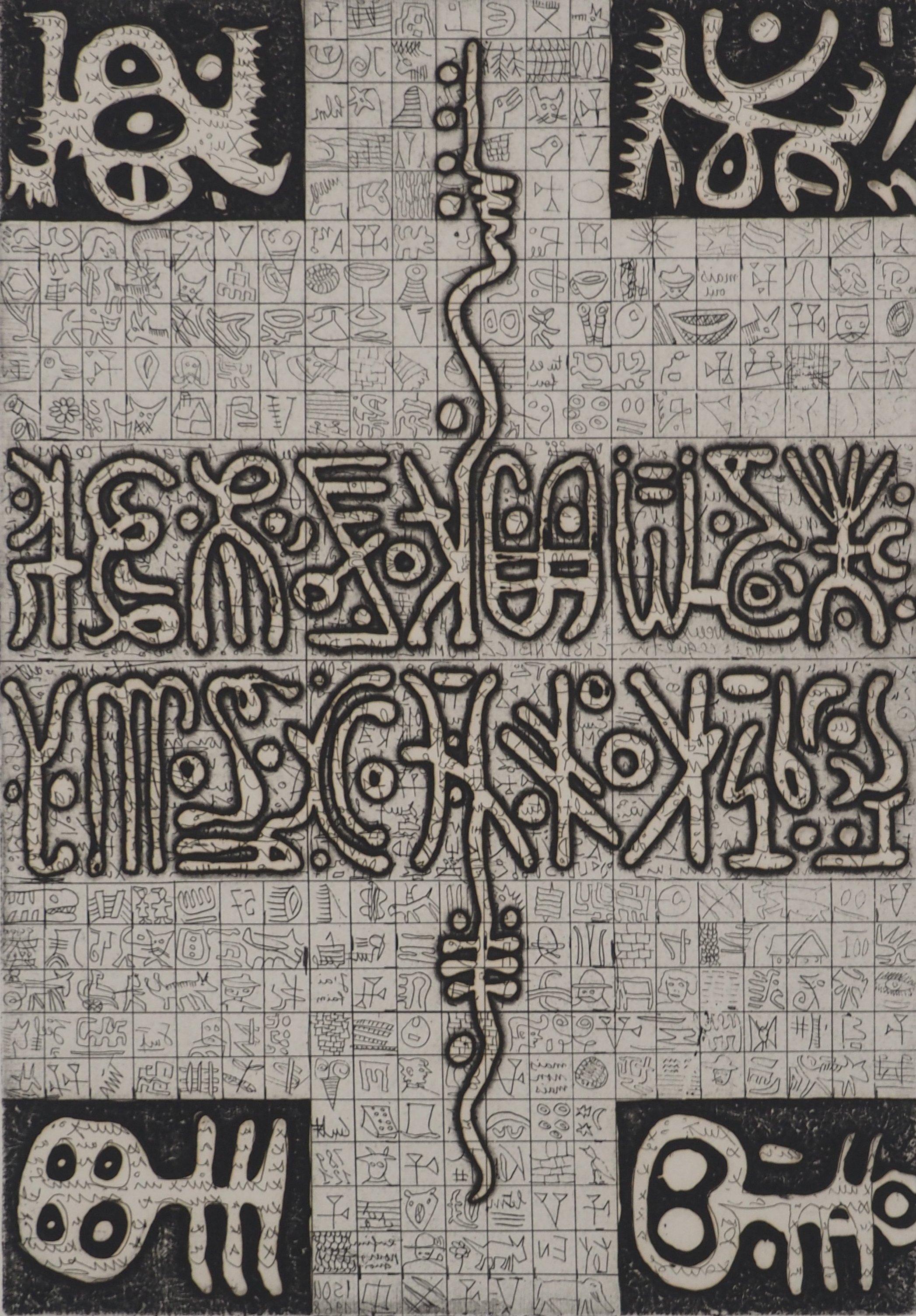 Lettrismo: Scrittura misteriosa - Acquaforte originale, firmata e numerata a mano /20 - Print di Isidore ISOU 