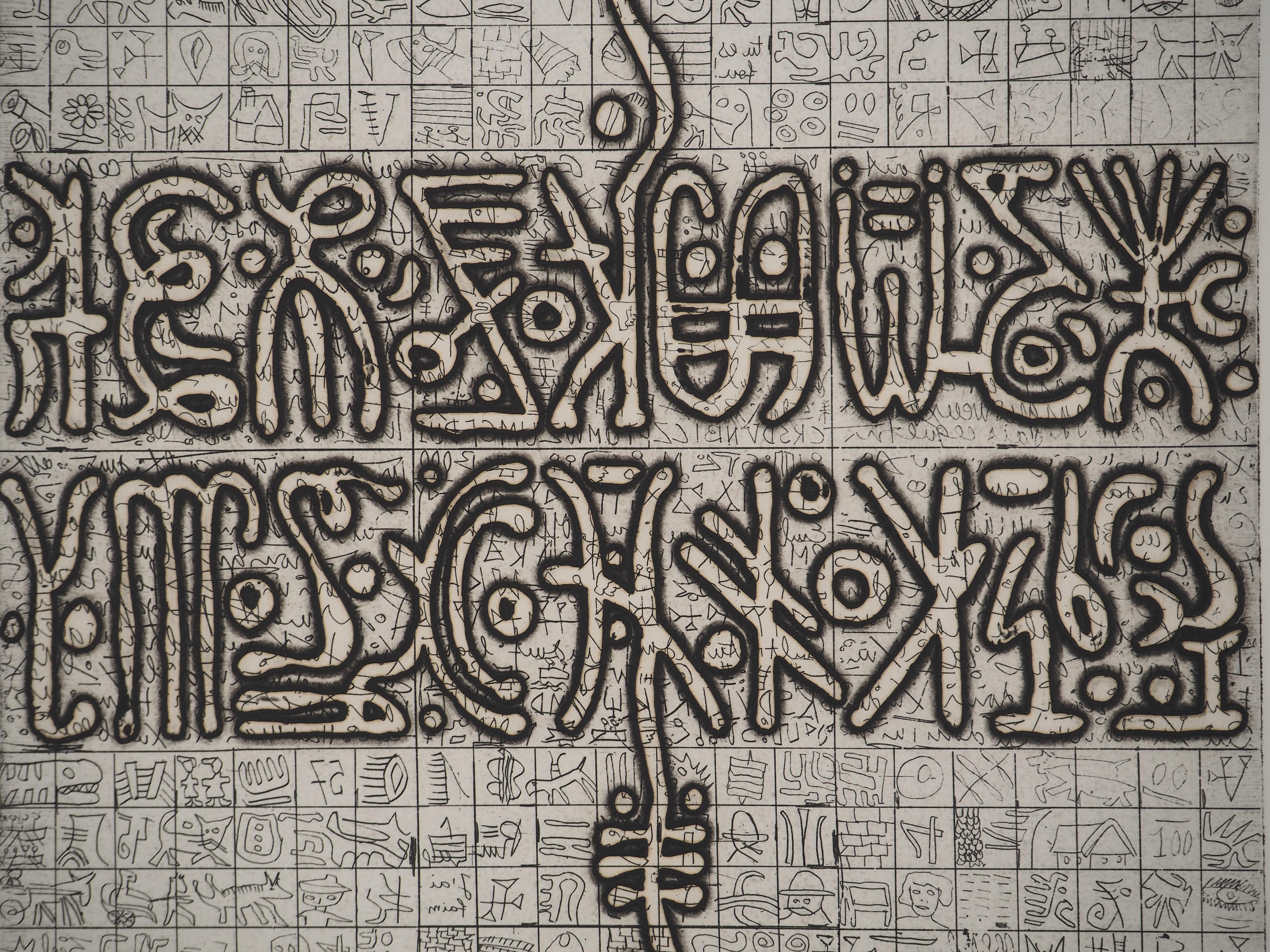 Lettrismo: Scrittura misteriosa - Acquaforte originale, firmata e numerata a mano /20 - Print Astratto di Isidore ISOU 