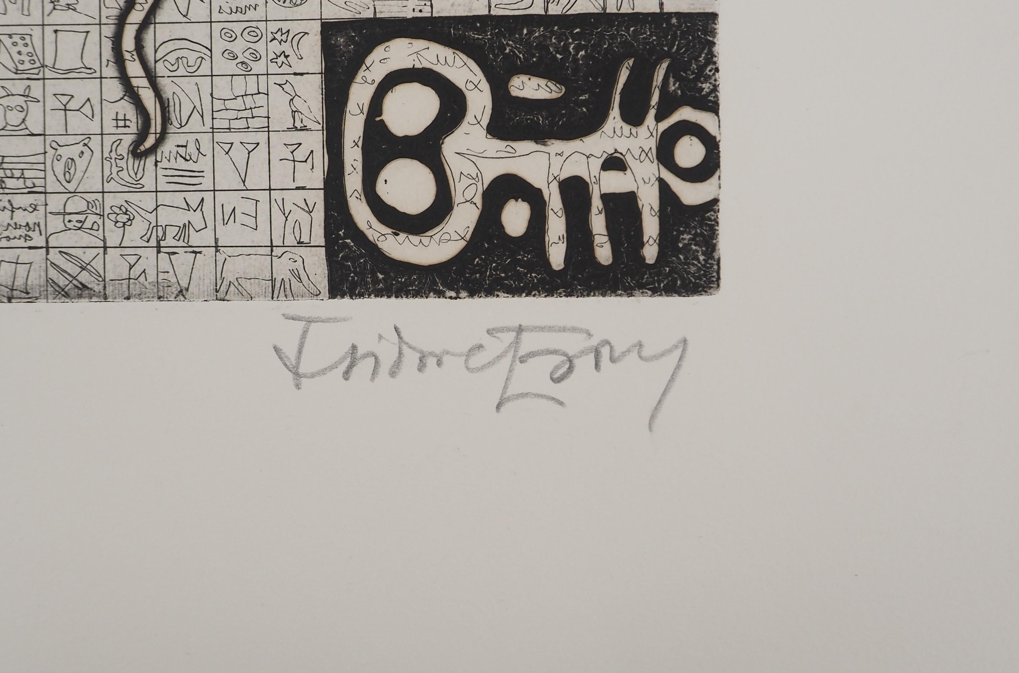 Lettrismo: Scrittura misteriosa - Acquaforte originale, firmata e numerata a mano /20 - Abstract Print Grigio di Isidore ISOU 