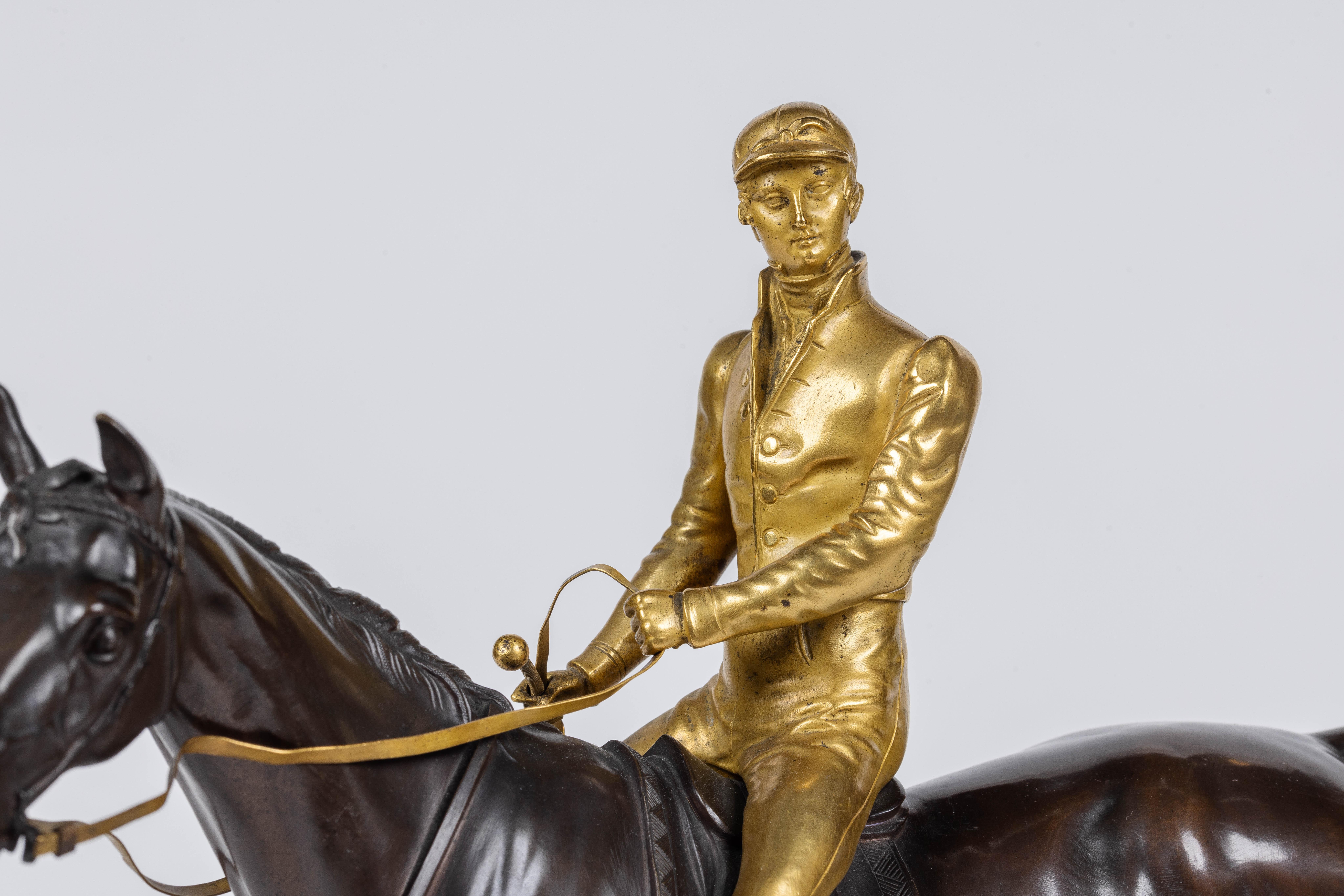 Isidore-Jules Bonheur, A Rare Gilt and Patinated Bronze Jockey on A Horse For Sale 2