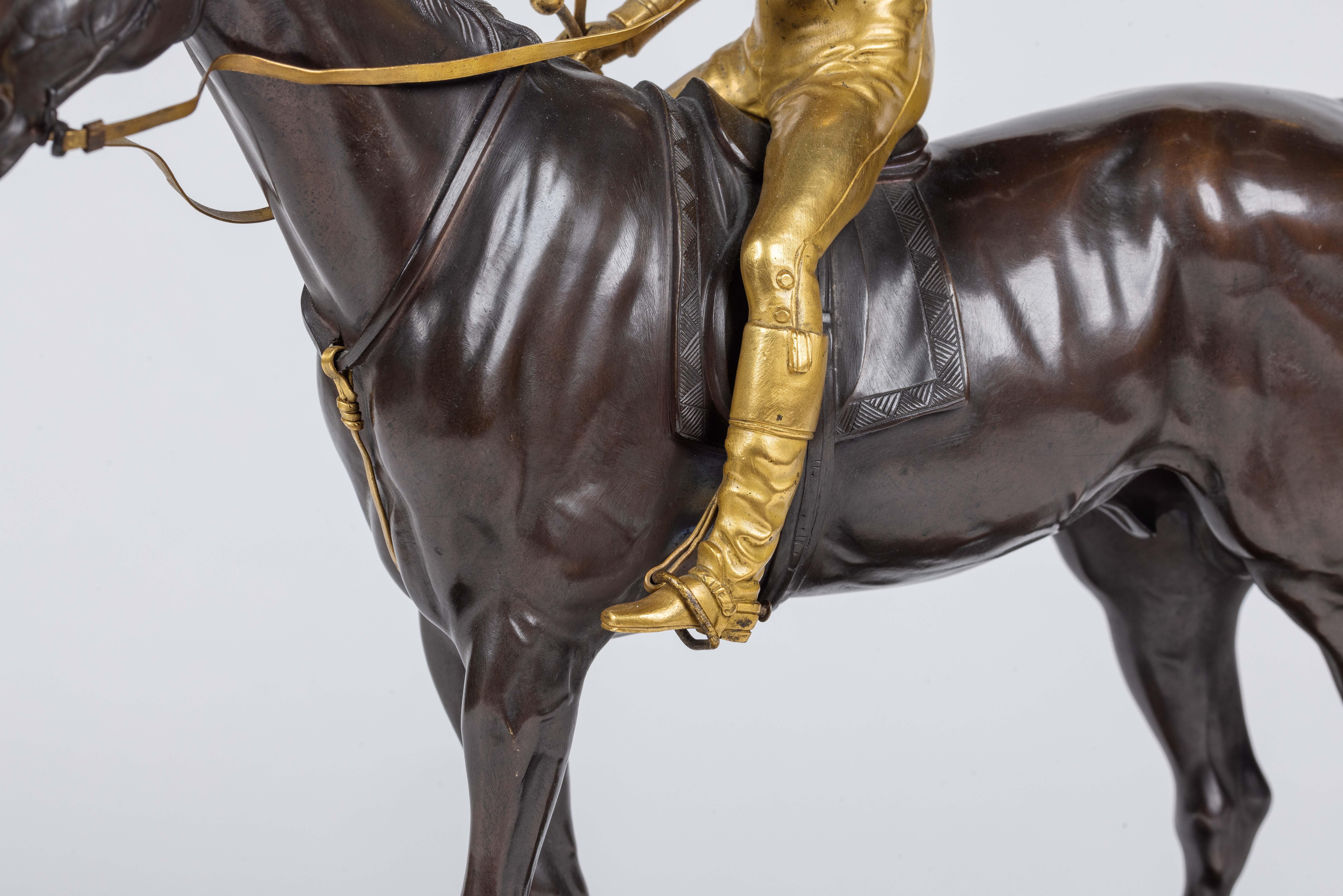 Isidore-Jules Bonheur, A Rare Gilt and Patinated Bronze Jockey on A Horse For Sale 4