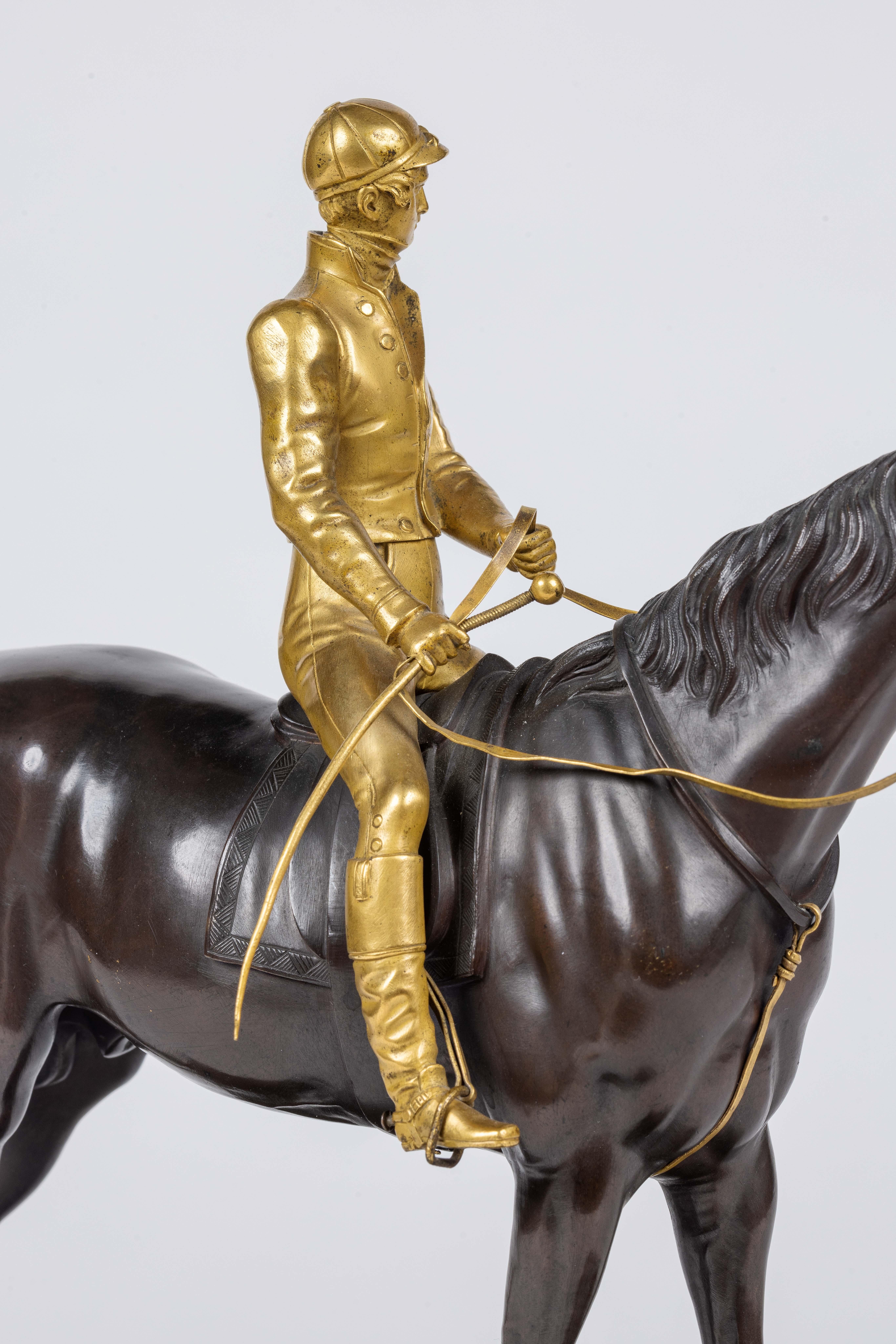 Isidore-Jules Bonheur, A Rare Gilt and Patinated Bronze Jockey on A Horse For Sale 7