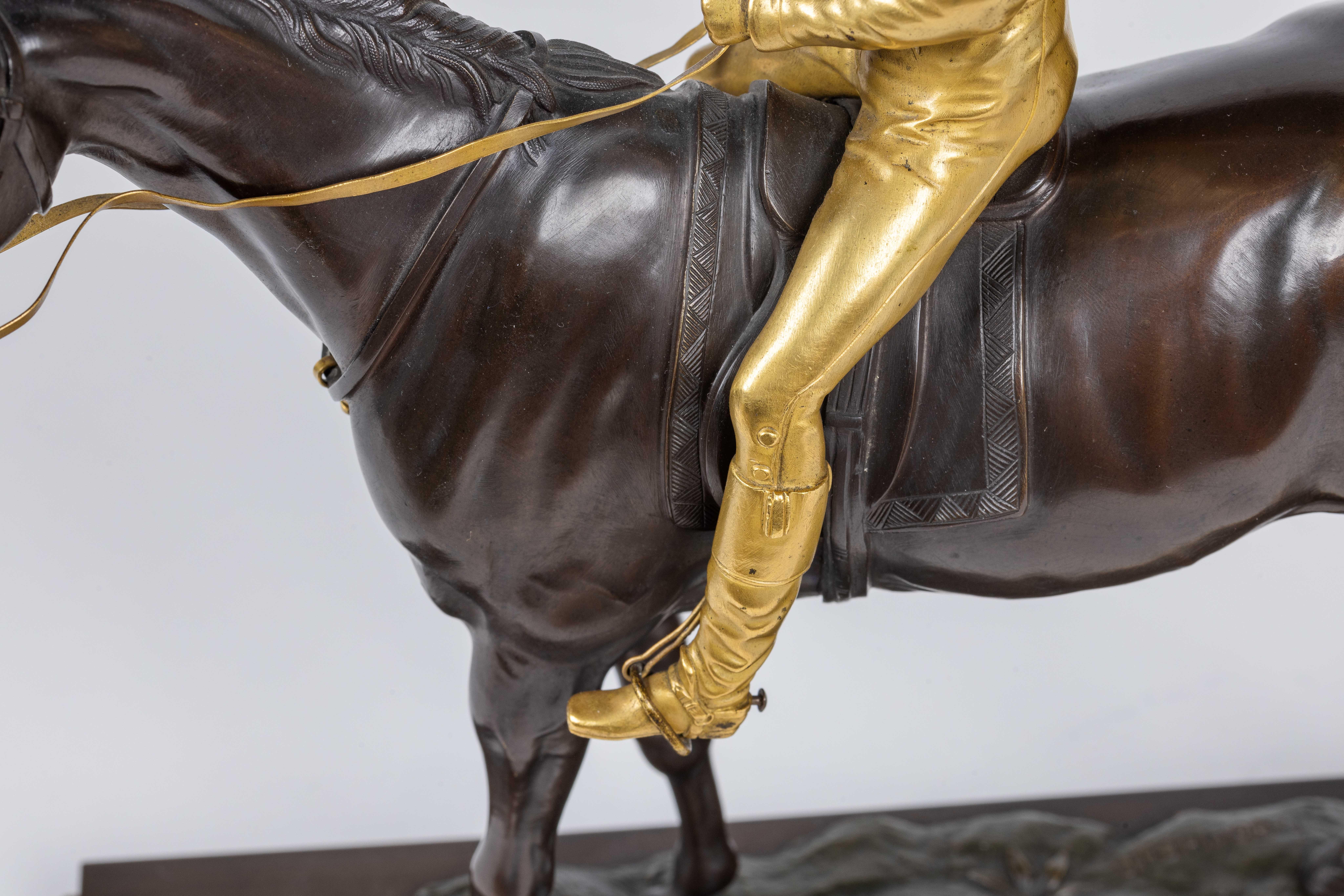 Isidore-Jules Bonheur, A Rare Gilt and Patinated Bronze Jockey on A Horse For Sale 11