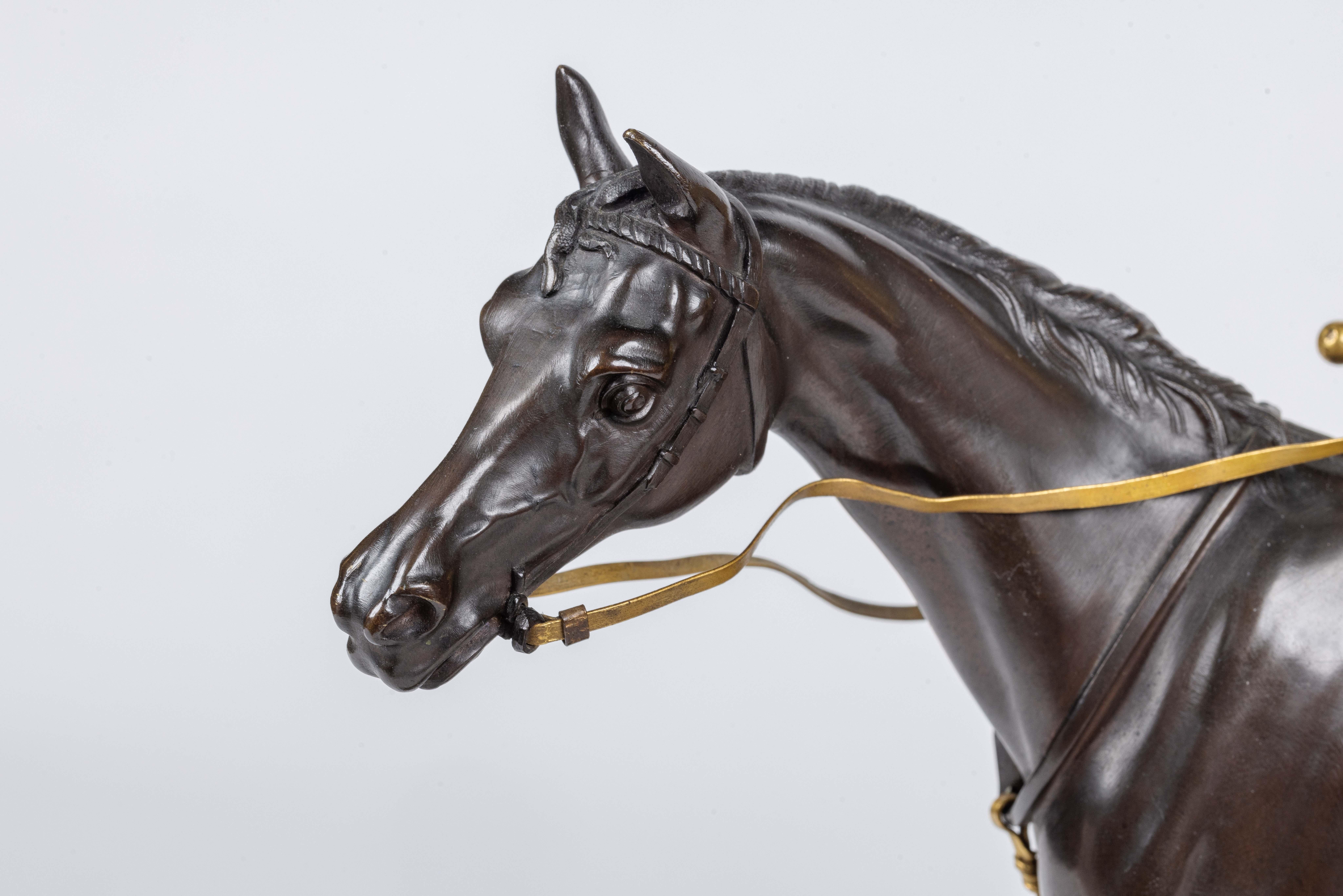 Isidore-Jules Bonheur, A Rare Gilt and Patinated Bronze Jockey on A Horse For Sale 12