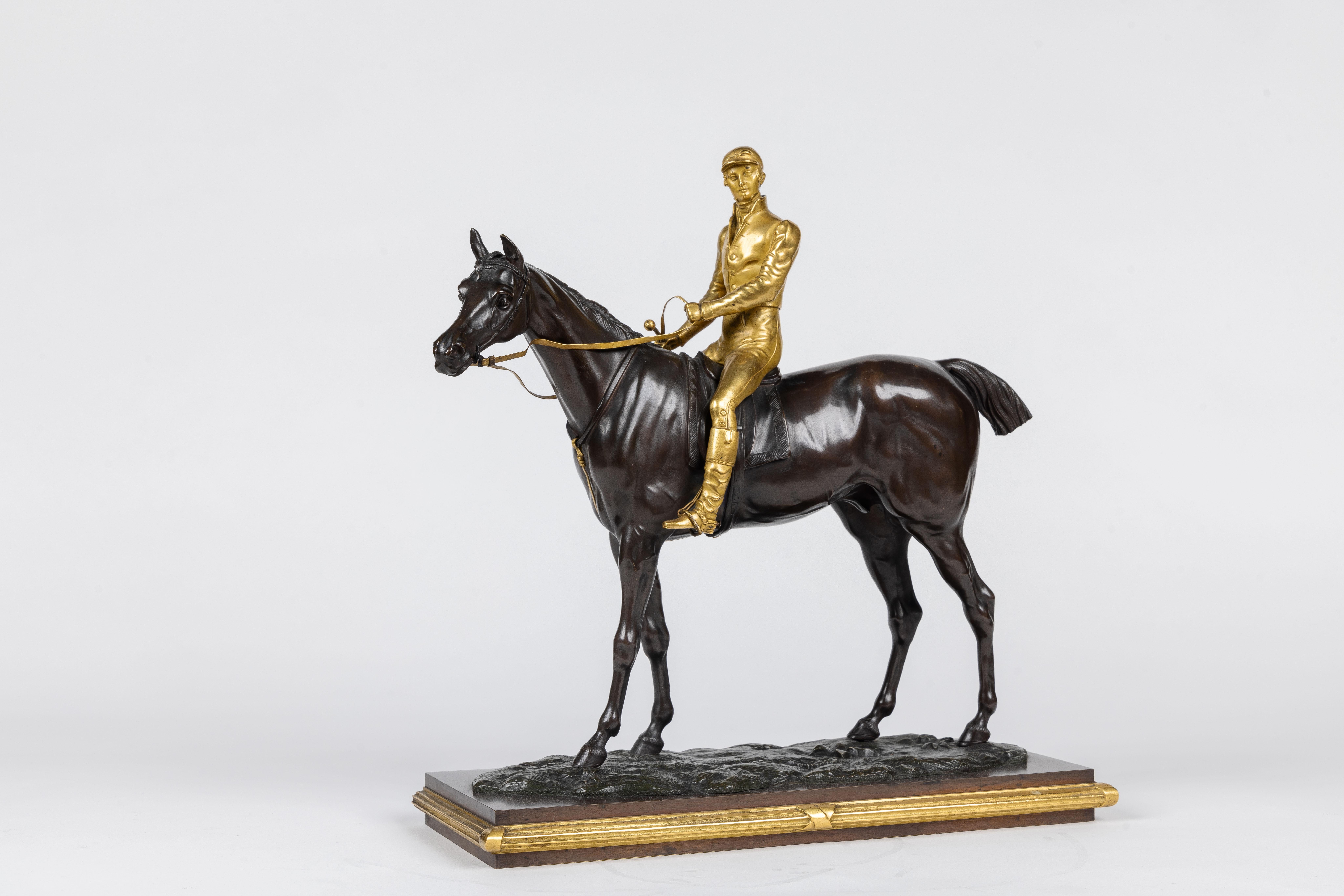 Sporting Art Isidore-Jules Bonheur, A Rare Gilt and Patinated Bronze Jockey on A Horse For Sale