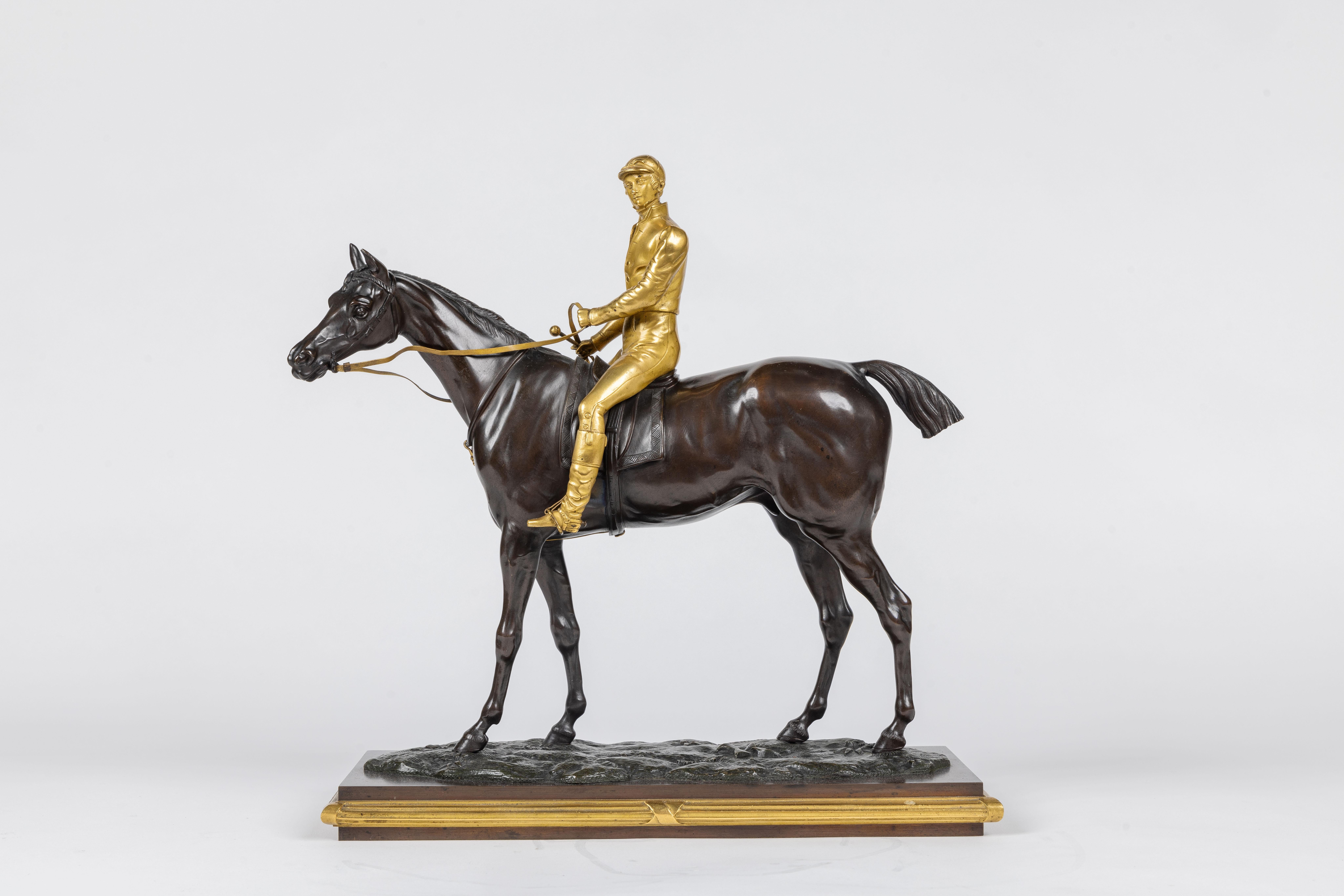 Isidore-Jules Bonheur, A Rare Gilt and Patinated Bronze Jockey on A Horse For Sale 1