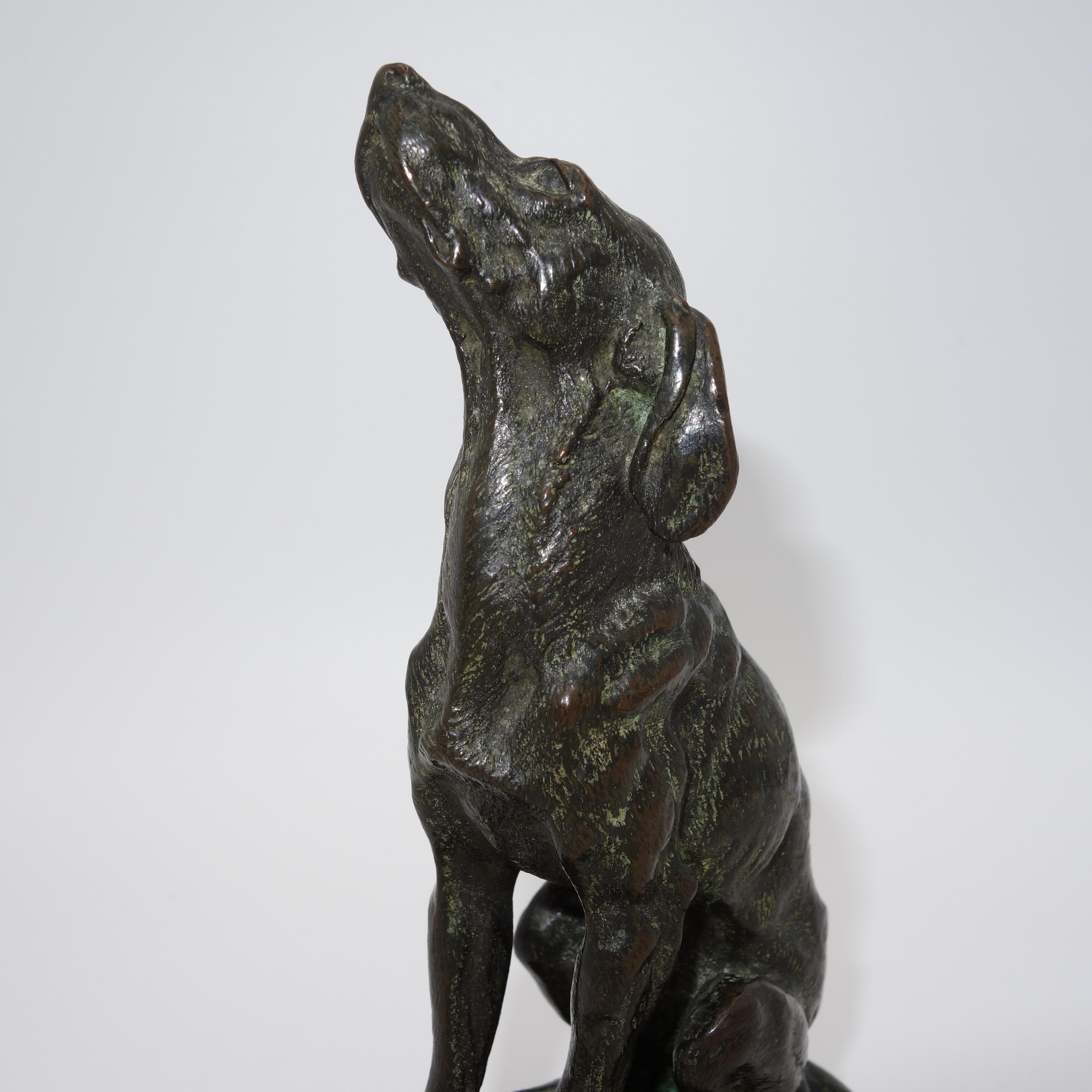 A 19th century bronze of a sitting hound dog - Sculpture by Isidore Jules Bonheur