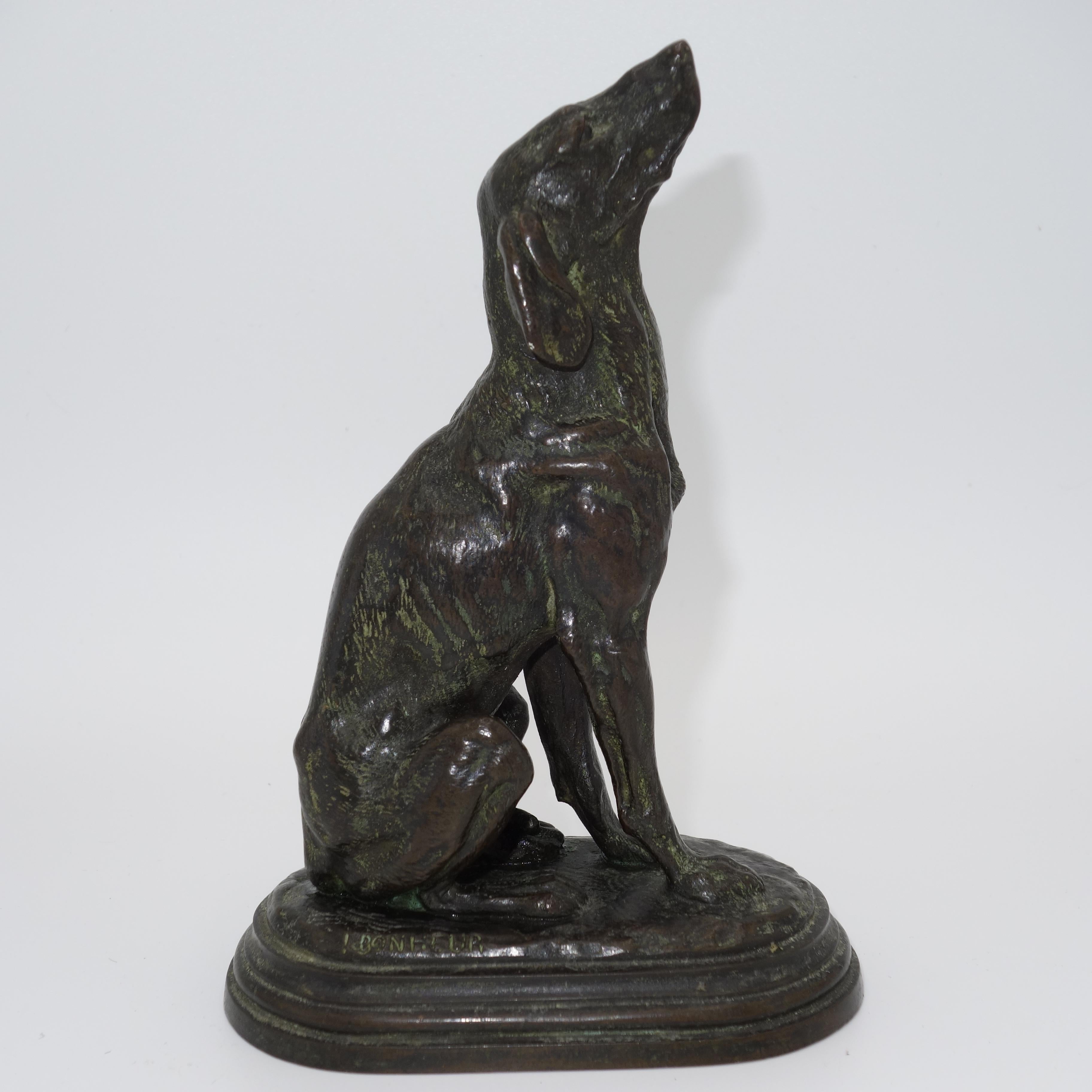 Isidore Jules Bonheur Figurative Sculpture - A 19th century bronze of a sitting hound dog