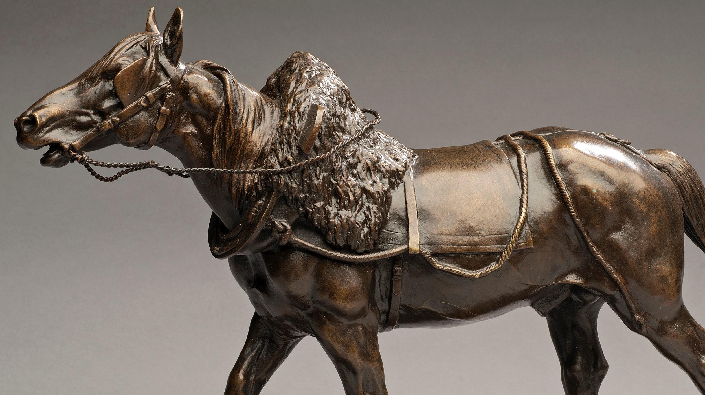 Antique Bronze Portrait of a Draft Horse
Isidore Jules Bonheur (France, 1827-1901)
Circa 1840s
Cast bronze mounted on a rectangular plinth atop a marble socle
14 1/2 x 12 1/2 (on base) inches 

This is an exquisite and powerful yet sensitive casting