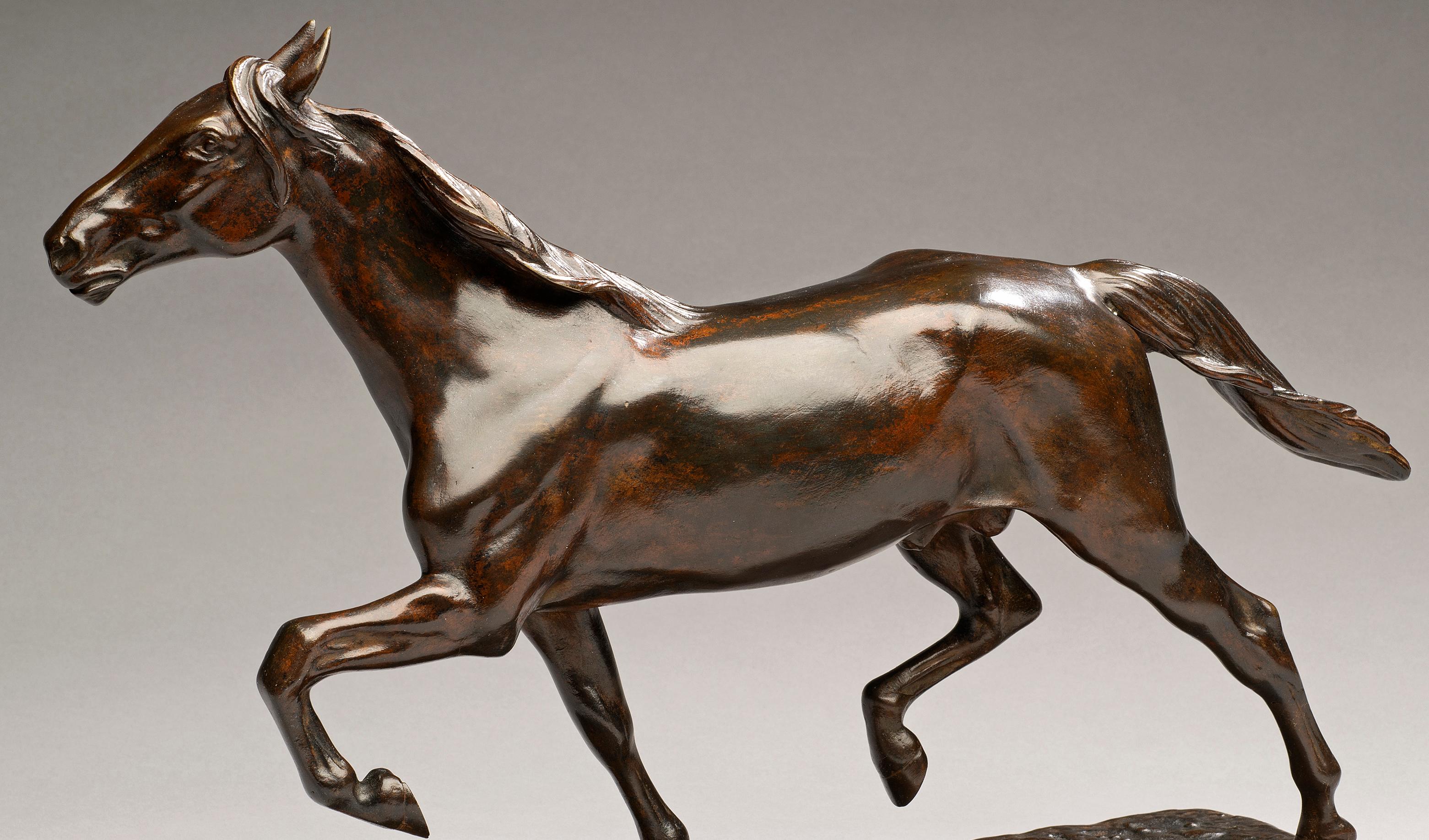Antique Horse Bronze
Portrait of a Trotting Stallion
Isidore Jules Bonheur (France, 1827-1901)
Cast bronze mounted on a rectangular plinth with dark brown patina,
Signed: I. BONHEUR
17 x 11 3/4

A brilliant exploration of a stallion in full trot.