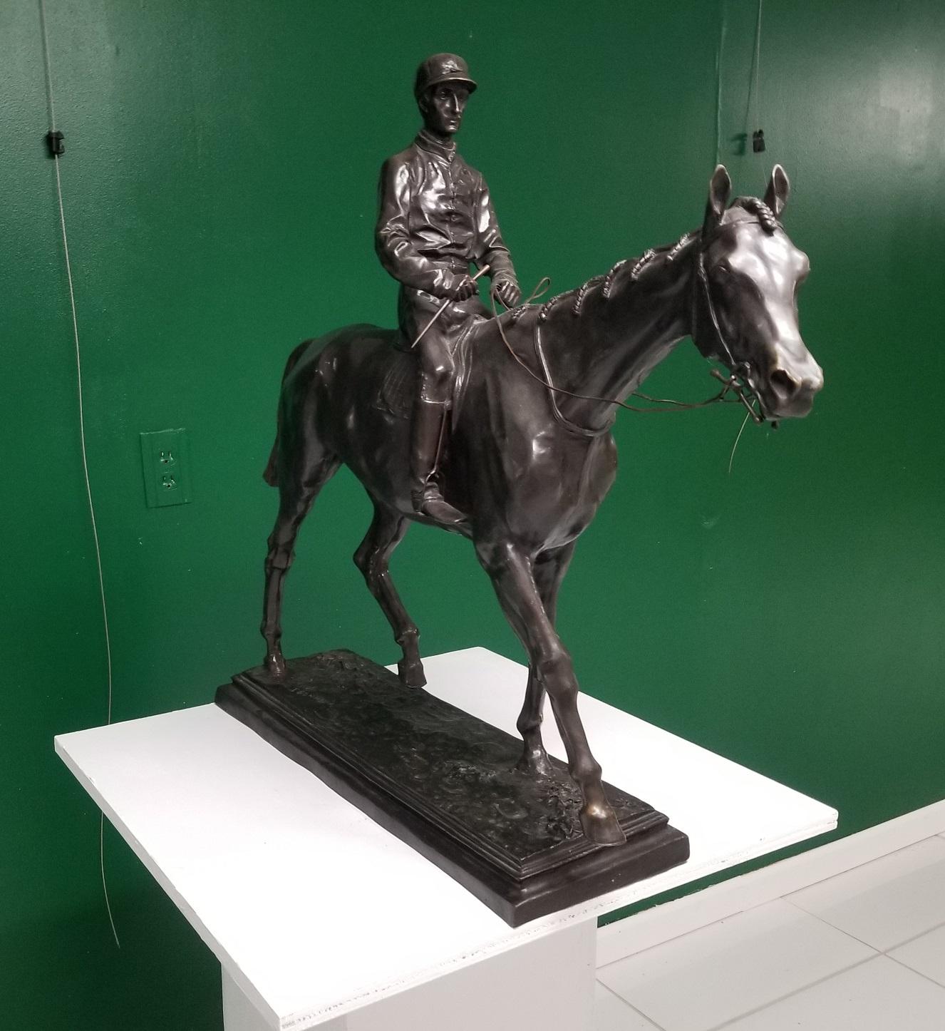 Jockey & Horse - Sculpture by Isidore Jules Bonheur