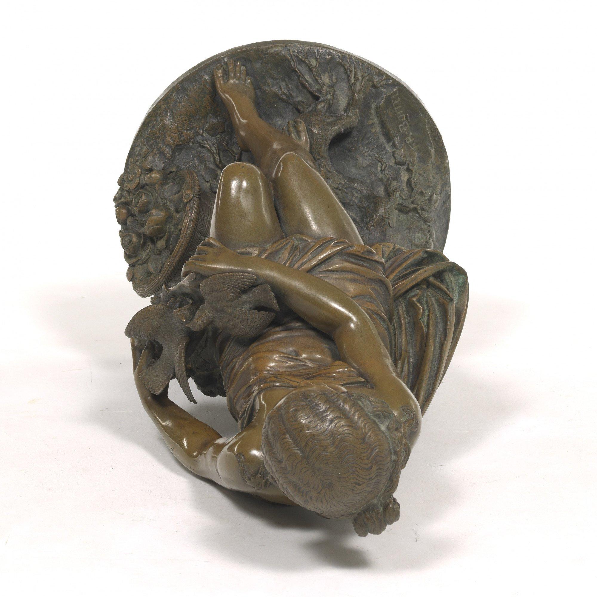 Young girl with doves and basket of flowers, 19th century French bronze  For Sale 3