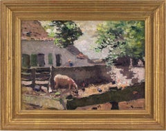 Antique Isidore Verheyden, Study Of A Farmyard, Oil Painting