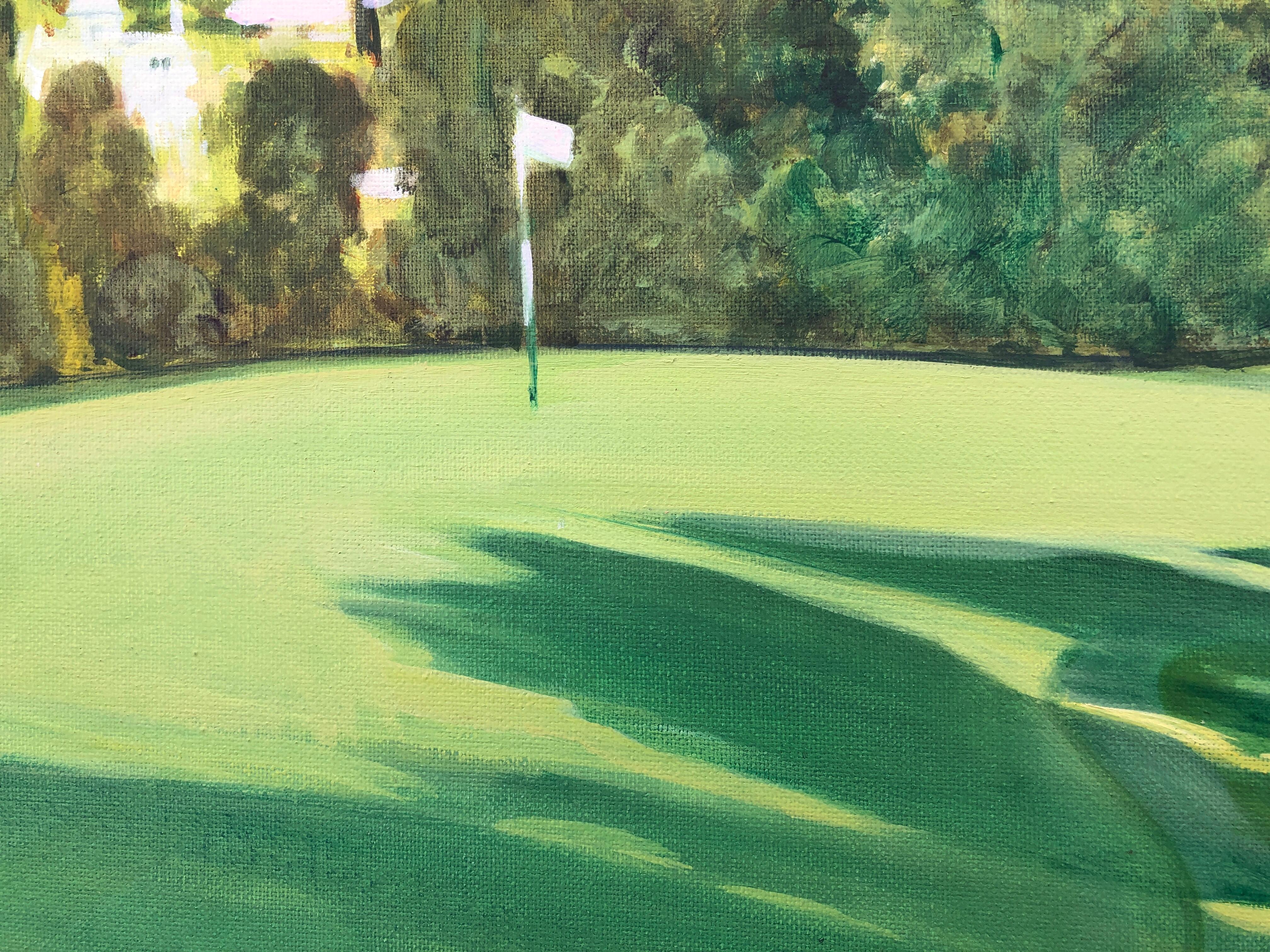 Huile sur toile La Quinta golf Marbella, Espagne, paysage écossais - Vert Landscape Painting par Isidoro Lazaro