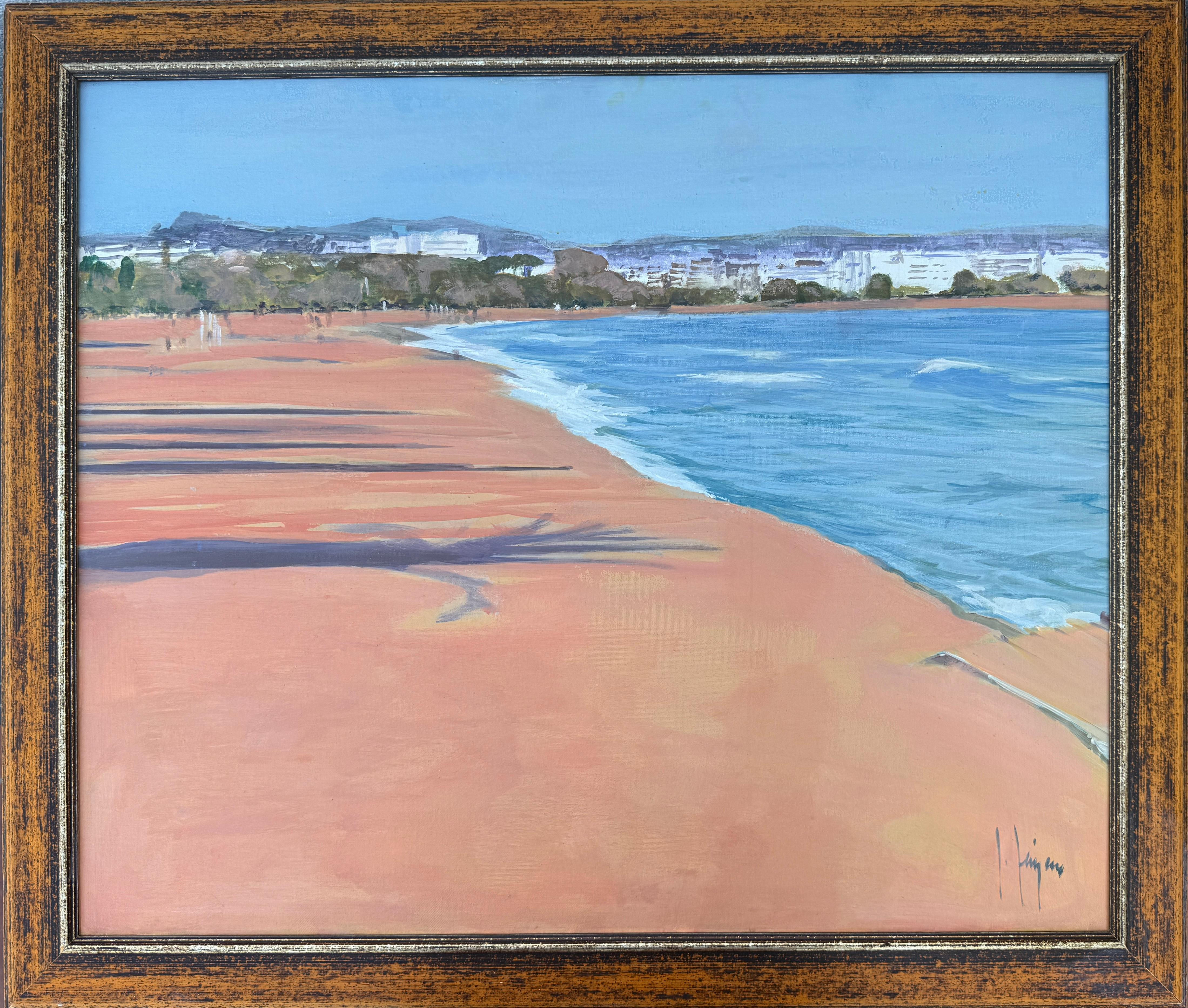 Marbella beach Spain spanish seascape mediterranean art oil on canvas - Painting by Isidoro Lazaro