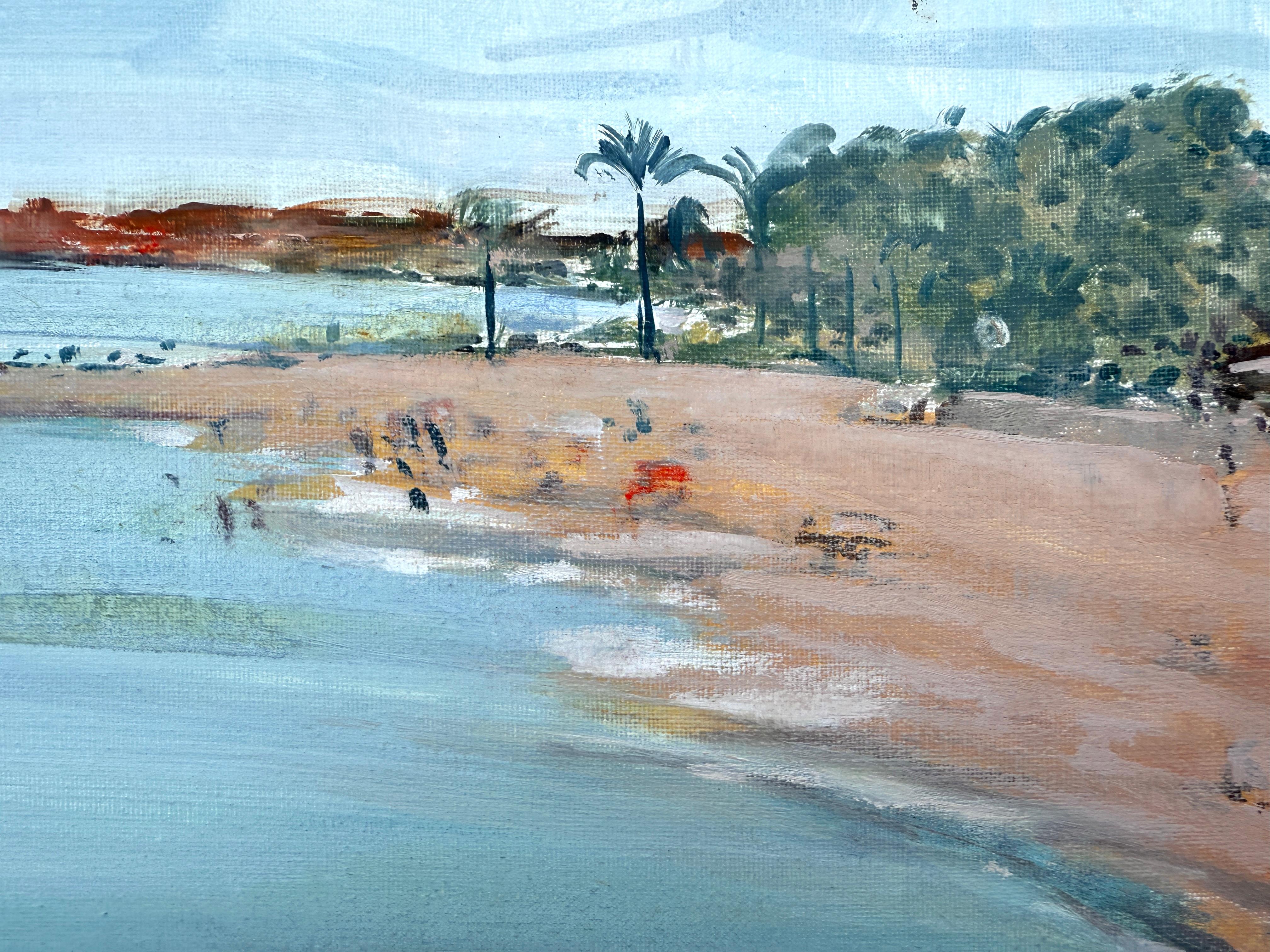 Marbella beach Spain spanish seascape mediterranean art oil on canvas - Blue Landscape Painting by Isidoro Lazaro