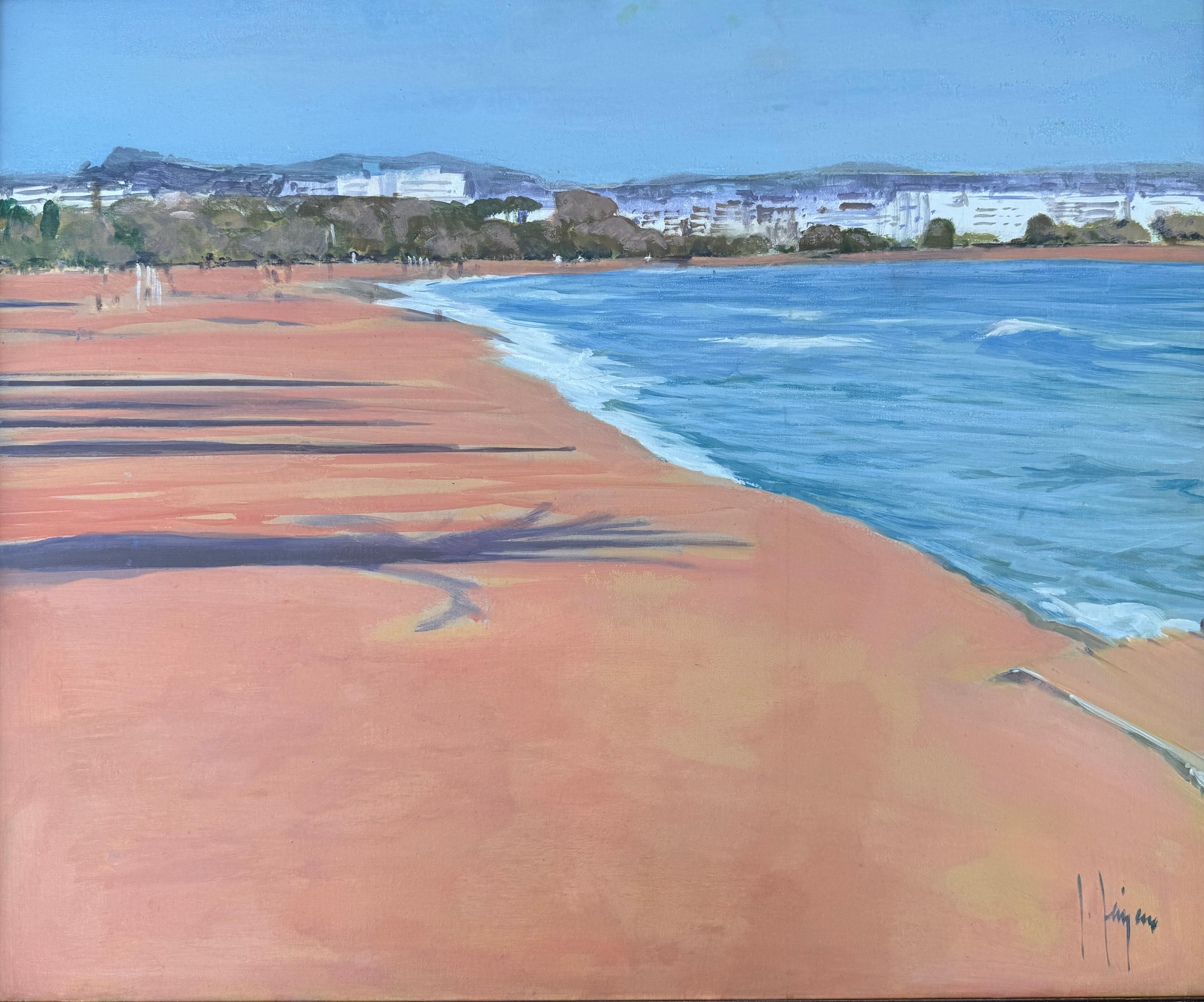 Isidoro Lazaro Landscape Painting - Marbella beach Spain spanish seascape mediterranean art oil on canvas