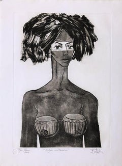 Isidro Botalín Lopez, ¨Mujer con Timbales¨, 2003, Engraving, 29.5x22 in