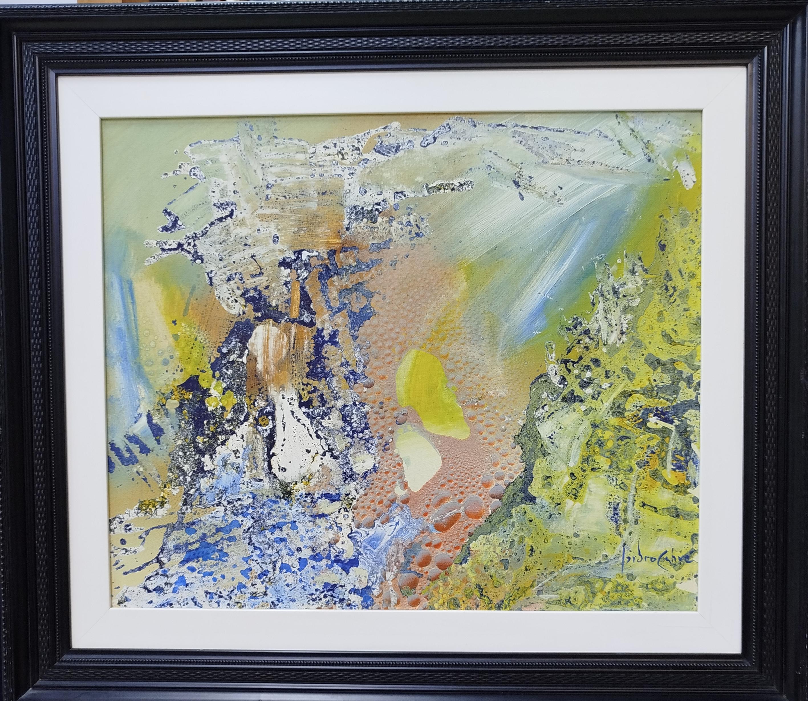 Blue Abstract Acrylic Painting on Canvas, Framed, 21st Century