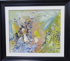 Blaues abstraktes Acrylgemälde auf Leinwand, gerahmt, 21. Jahrhundert