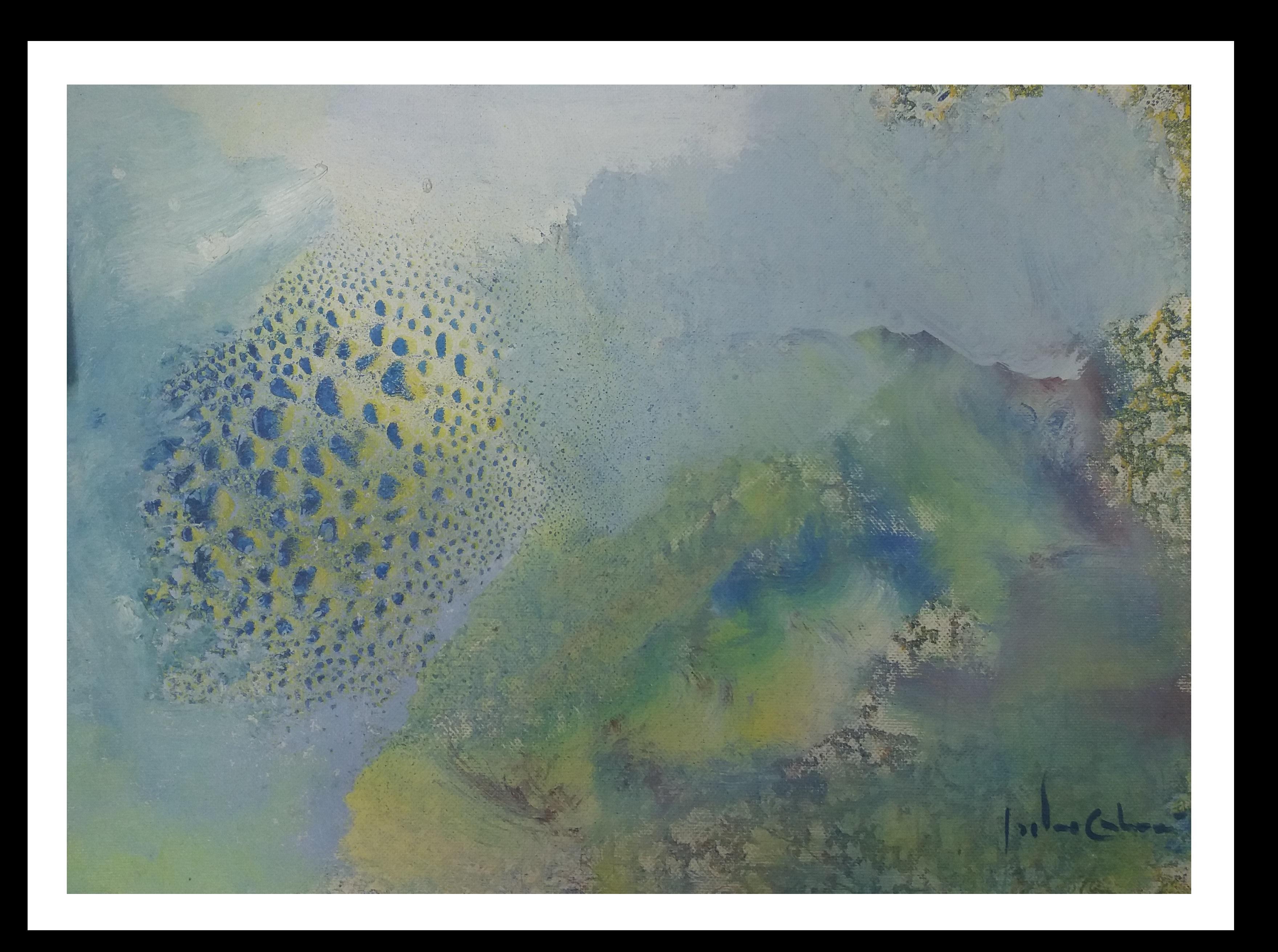 Abstract Painting Isidro Cahue -  bleu   gouttes   effet    Peinture abstraite originale en papier acrylique