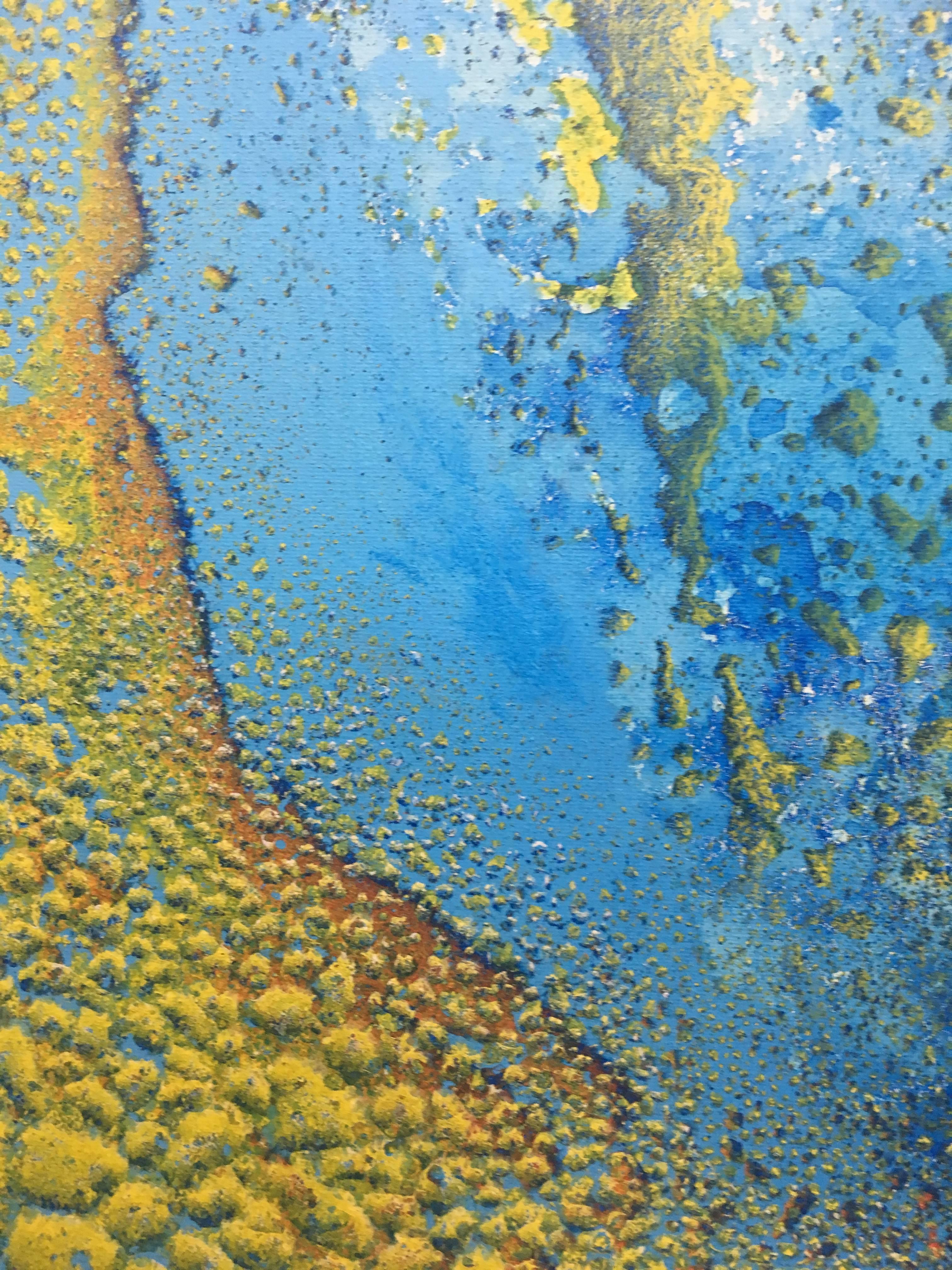 I. Cahue 20  sea bottom. algae. blue yellow. abstract - Abstract Painting by Isidro Cahue