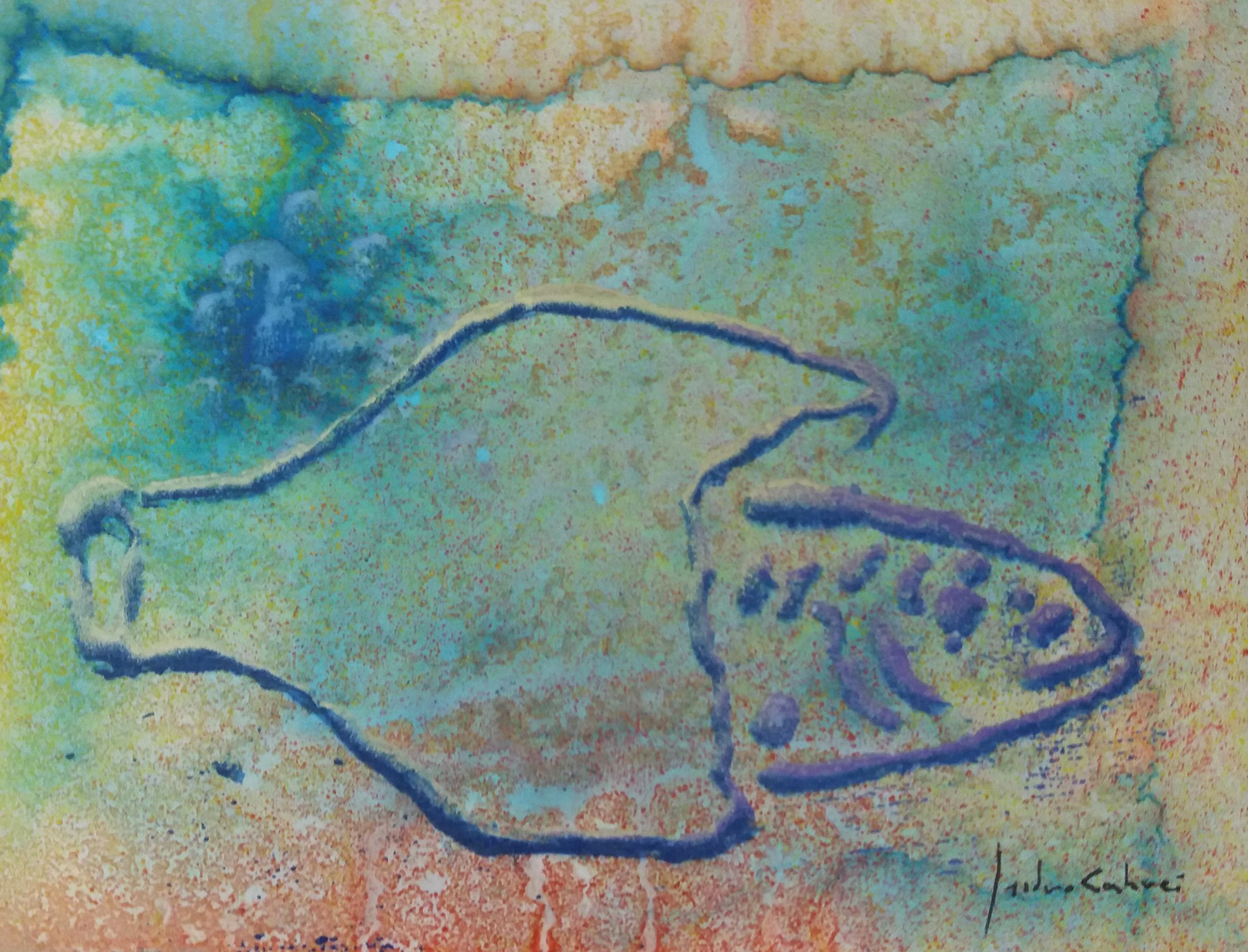  Cahue    effect poisson original abstraite peinture sur papier acrylique en vente 1